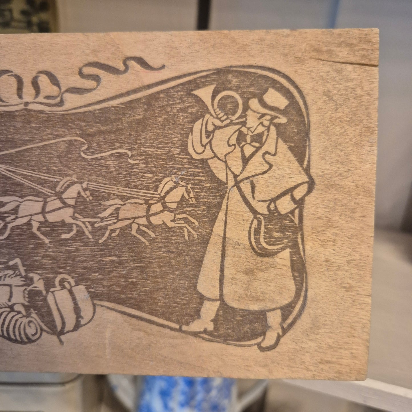 Alte dünne Holz Schachtel Kutsche Cinderella