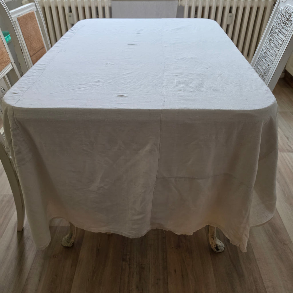 Antike Leinentischdecke mit Monogramm & Charme - Shabby Chic - Wabi-Sabi - 215x140cm