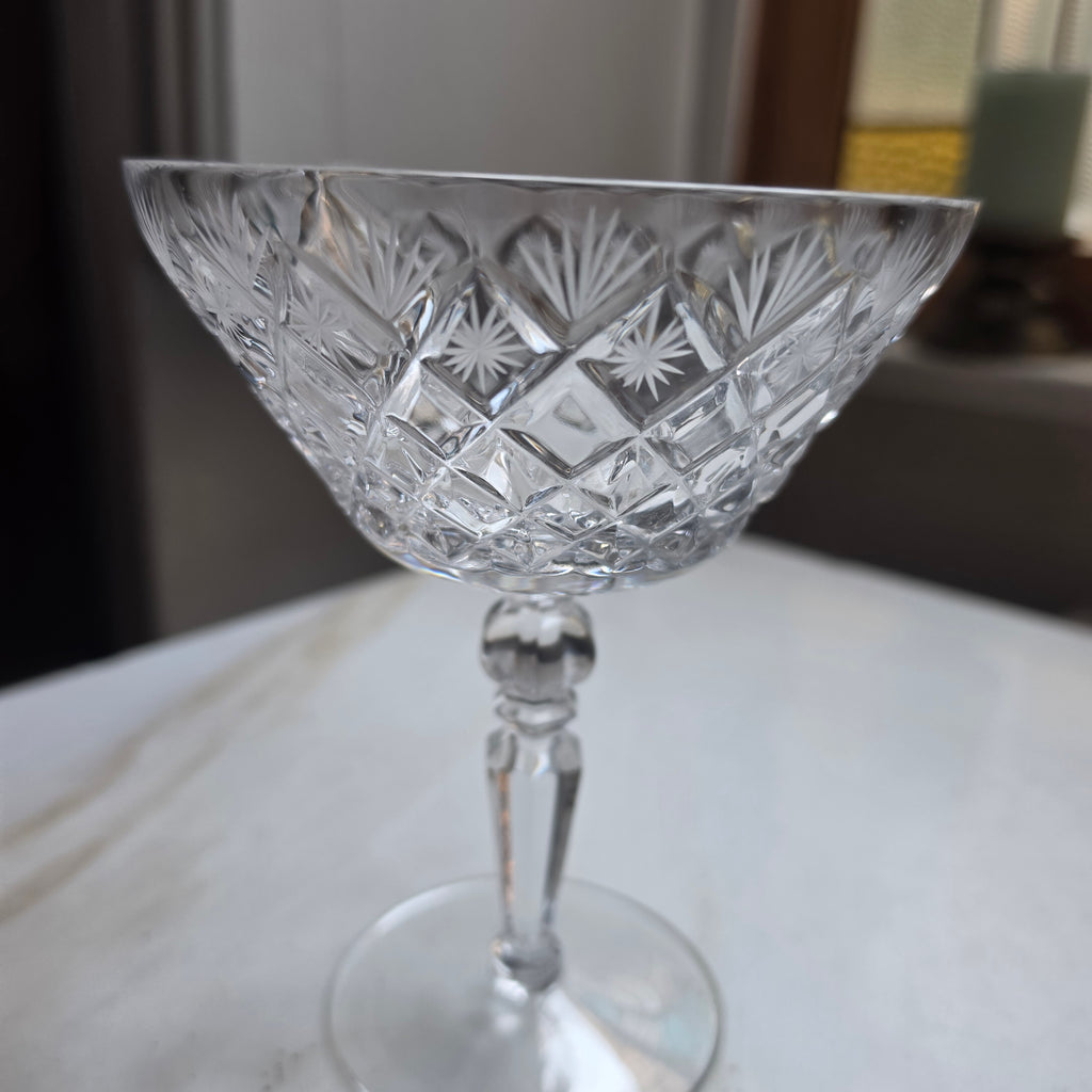 Große Vintage Kristall-Champagnerschale / Dessertschale mit edlem Sternschliff | Hochwertiges Bleikristall, Mid-Century