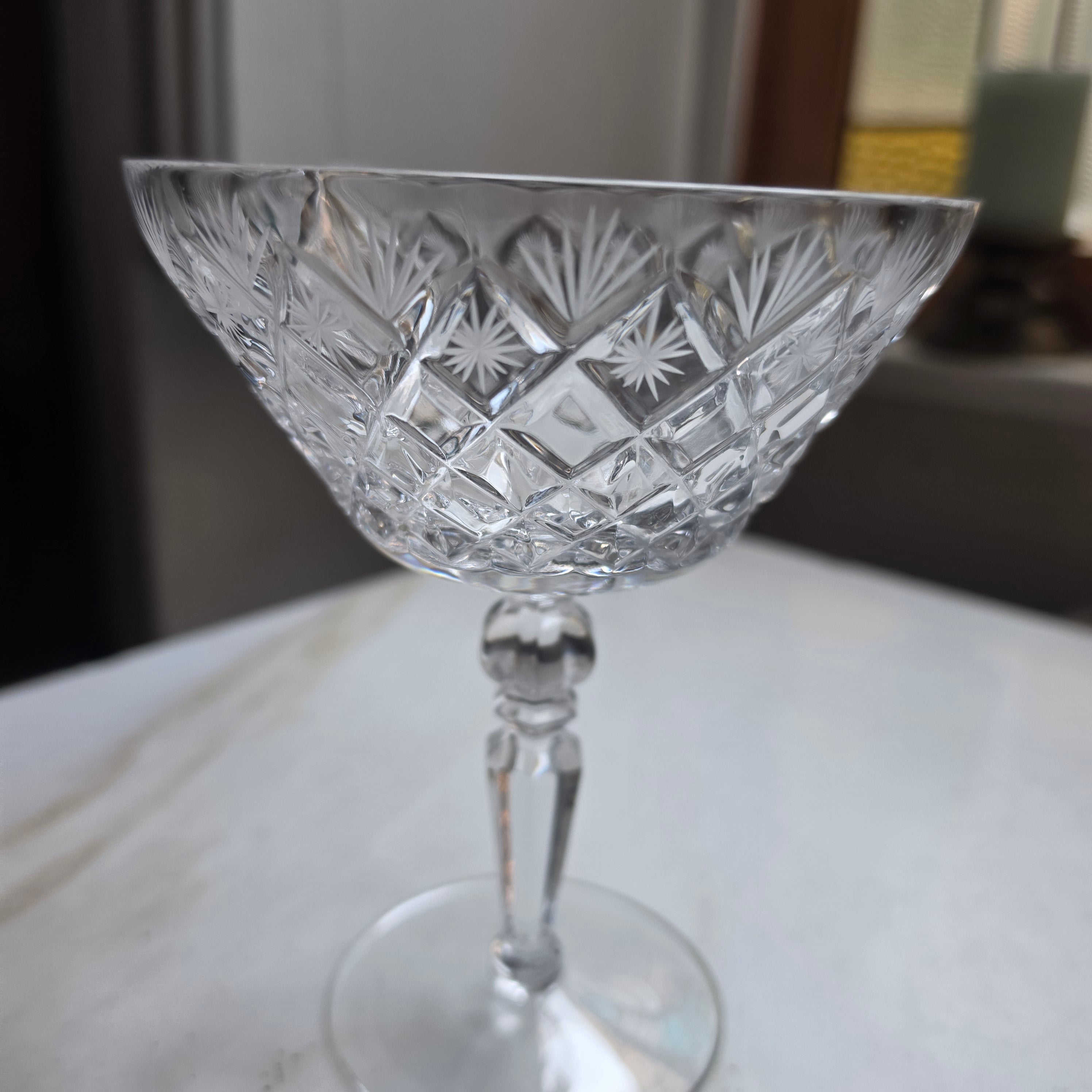 Große Vintage Kristall-Champagnerschale / Dessertschale mit edlem Sternschliff | Hochwertiges Bleikristall, Mid-Century
