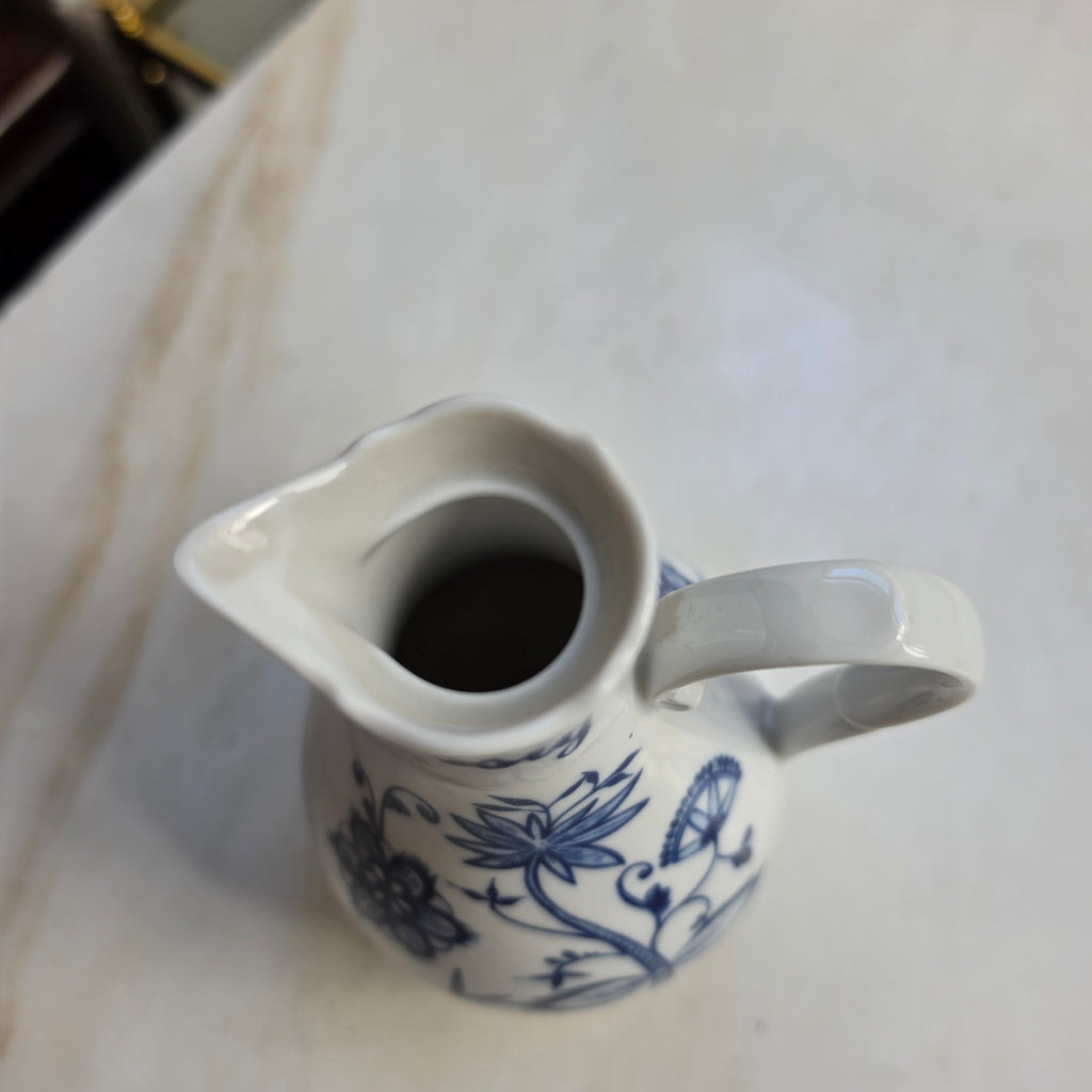 Altes Essig Kännchen mit Deckel Indisch Blau Strohblume Vintage Essigspender Ölspender