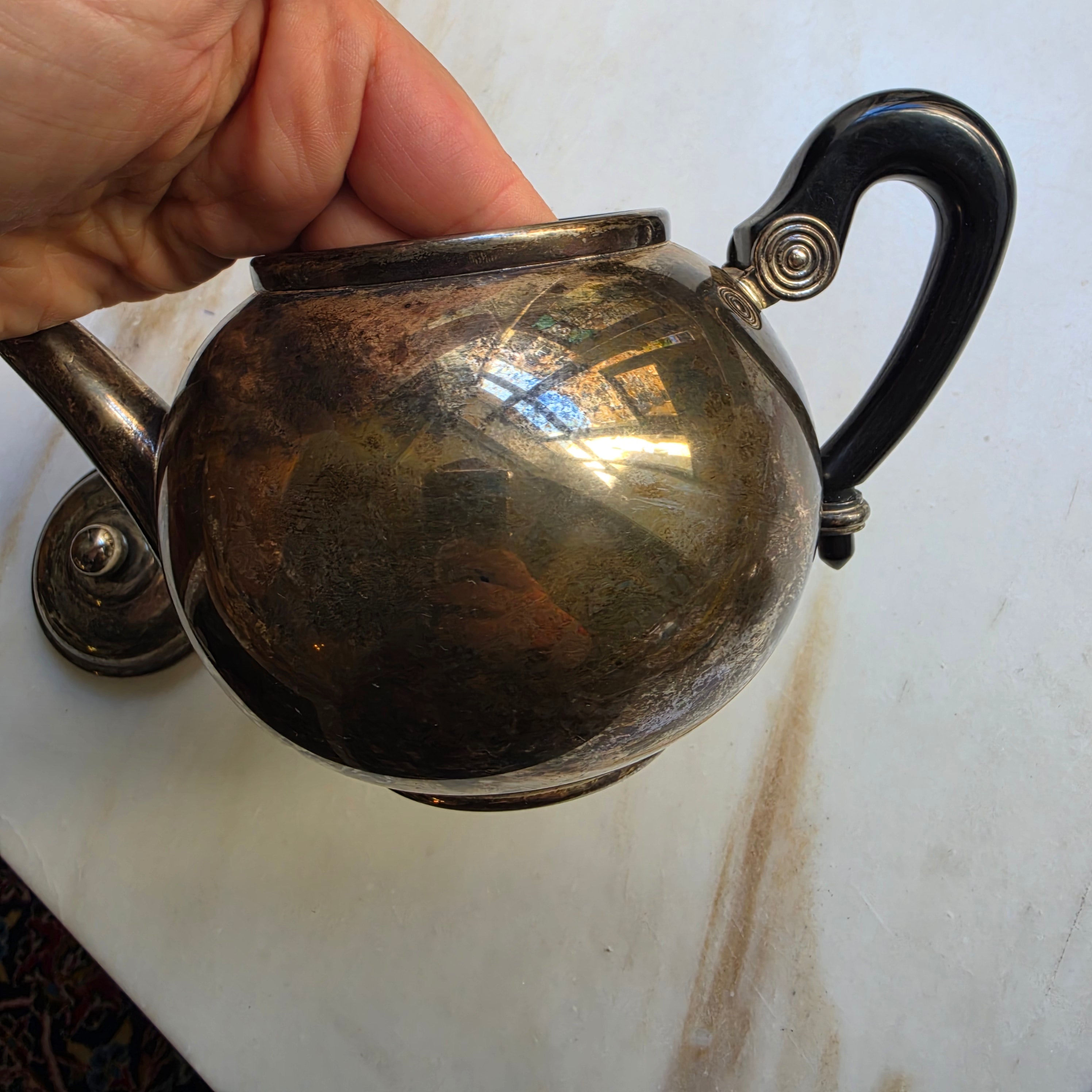 Antike Teekanne Metall im Art Deco Stil - zum Aufpolieren
