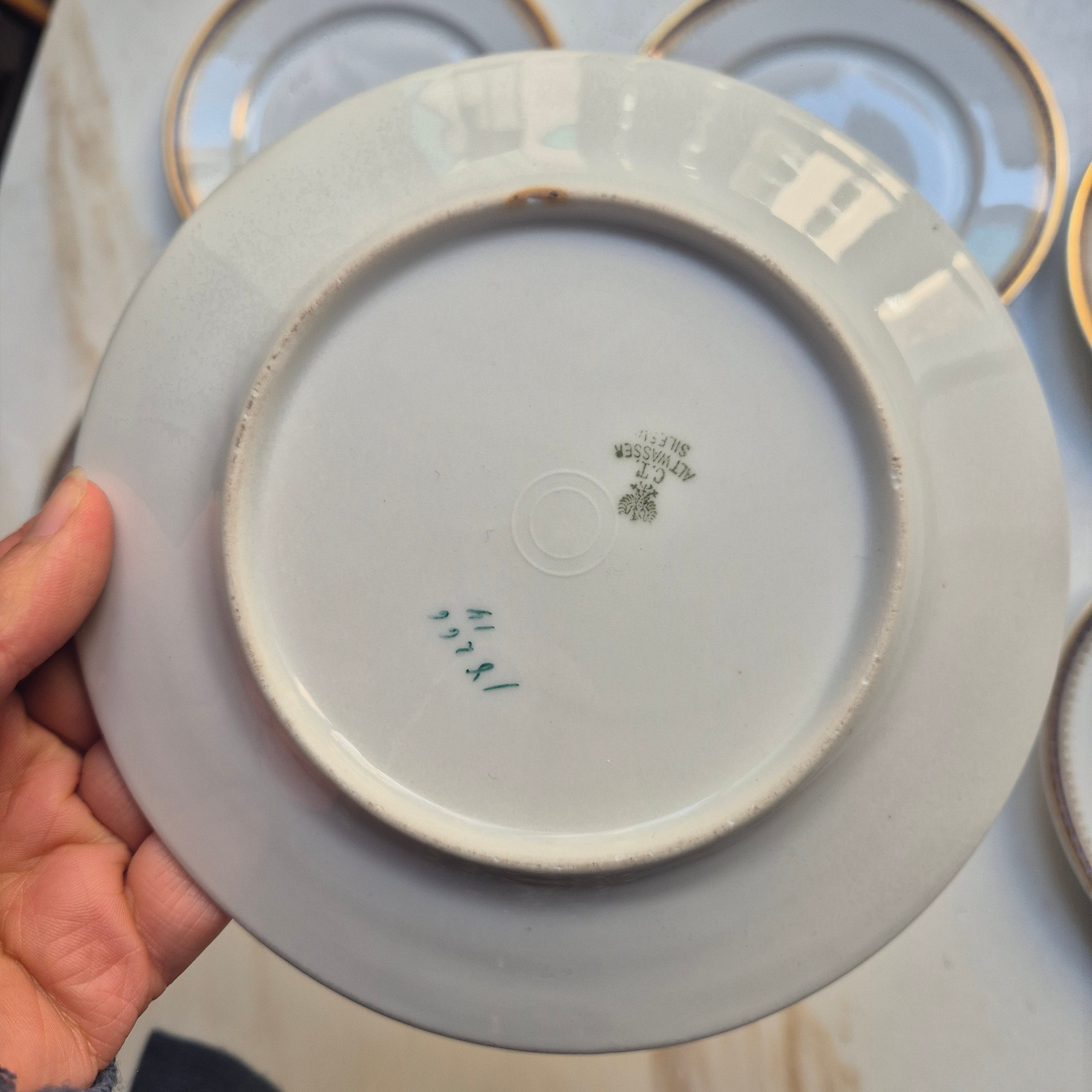 6x C.T. Altwasser Dessertteller Kuchenteller Handbemalt mit Goldrand