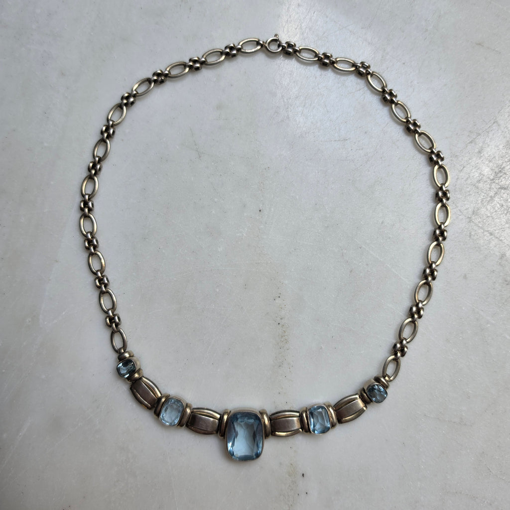 Traumhaftes antikes Art Deco Silber-Schmuckset mit Aquamarin Steinen