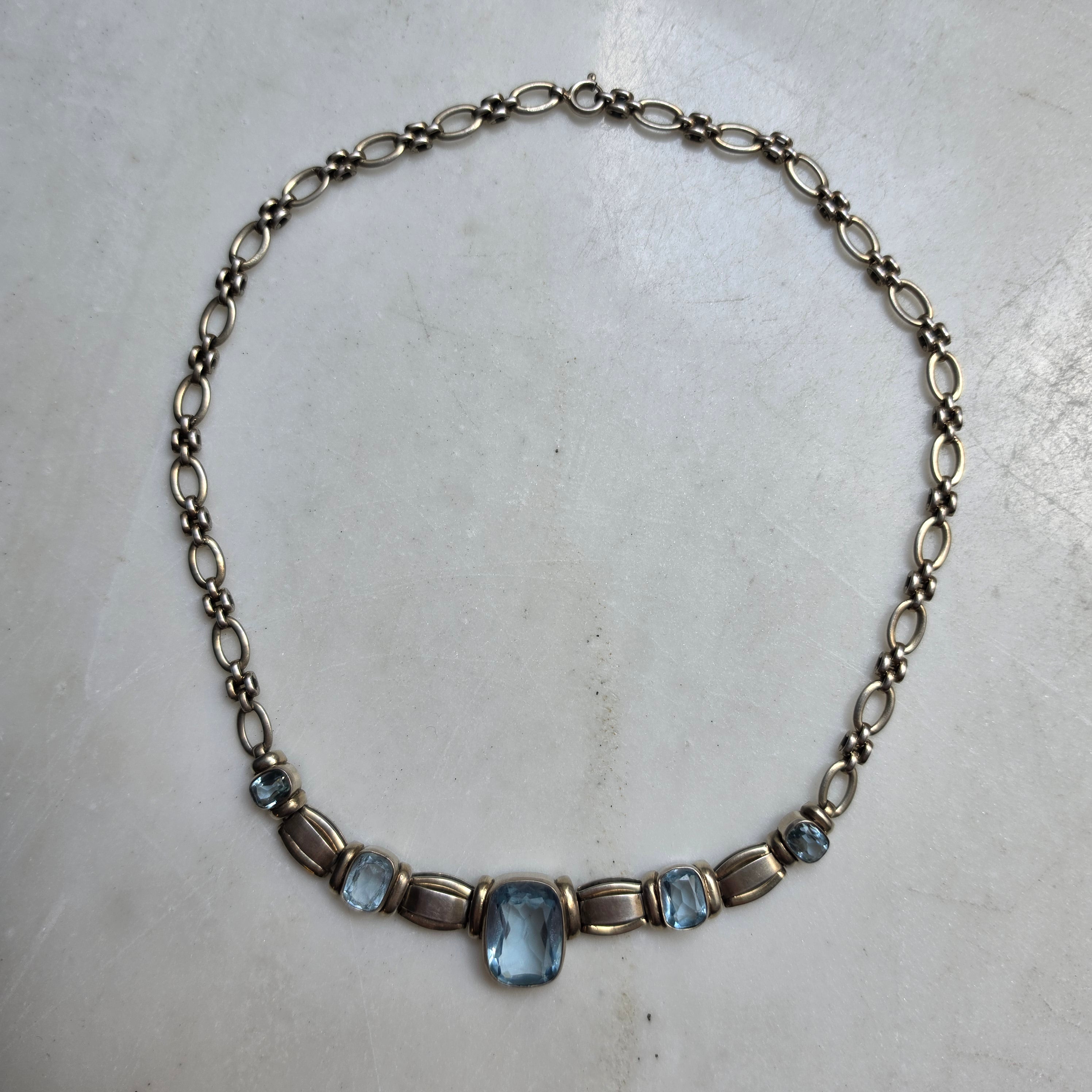 Traumhaftes antikes Art Deco Silber-Schmuckset mit Aquamarin Steinen