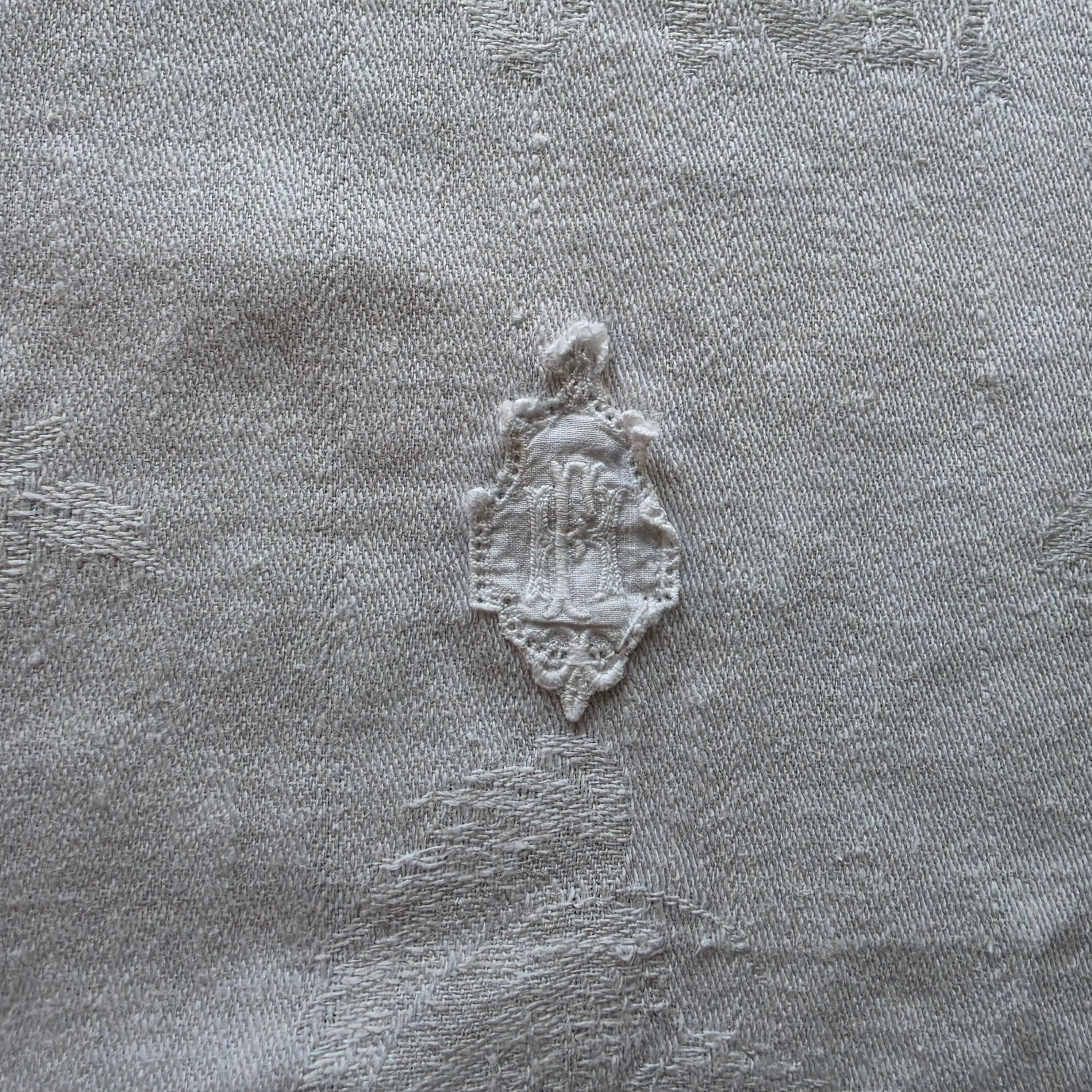 Antikes Jugendstil-Damast-Geschirrtuch - Handtuch – „Behüt dich Gott“ & Jägermotiv - 110 x 48cm