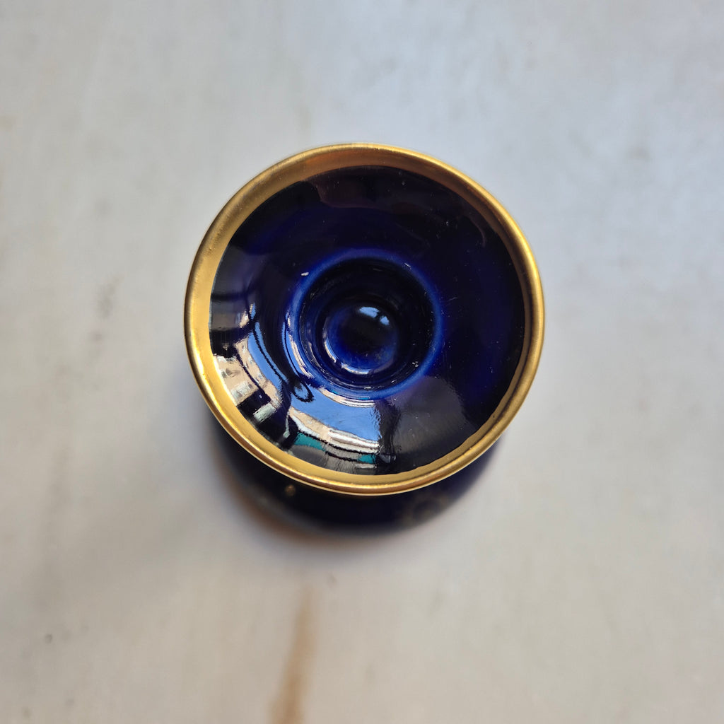 Antiker Kerzenhalter Porzellan Kobalt blau gold