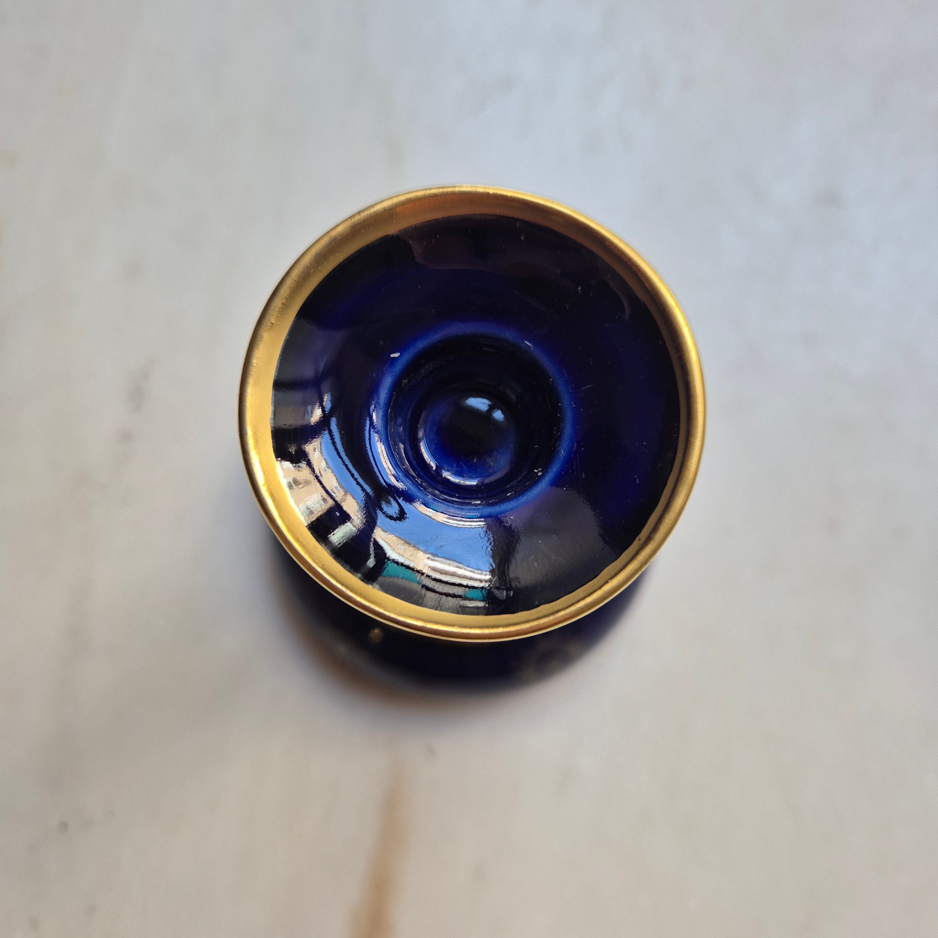 Antiker Kerzenhalter Porzellan Kobalt blau gold
