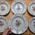 6x Antike Suppenteller Blumendekor weiß Goldrand Koenigszelt Made in Poland