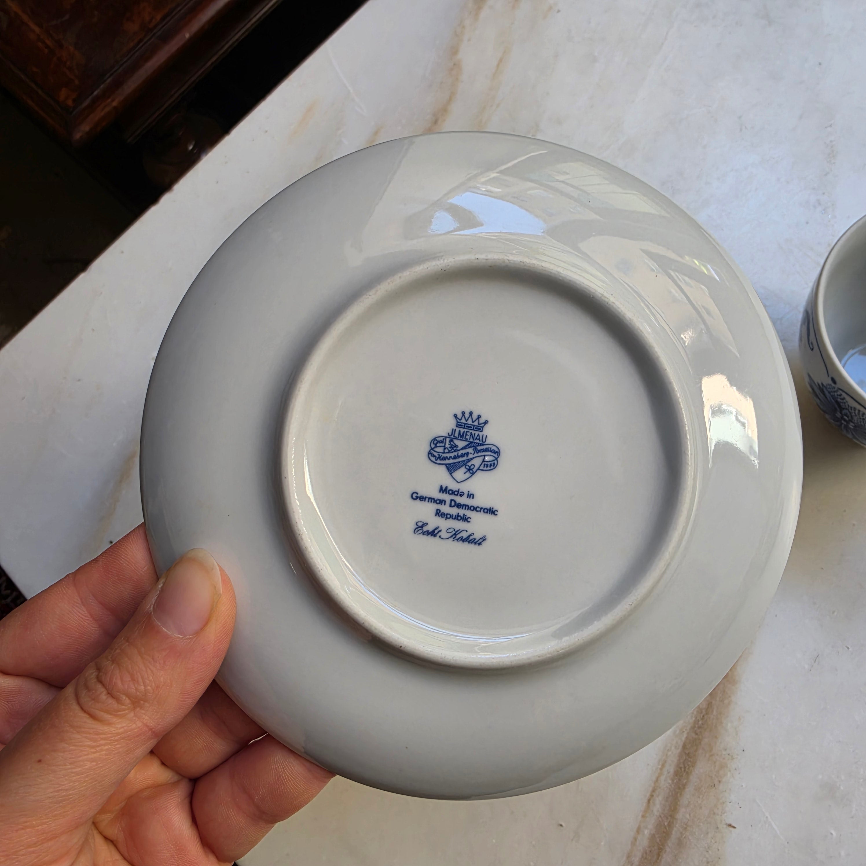 Jlmenau Graf von Henneberg Kaffee Tee Tasse Untertasse Set Zwiebelmuster Echt Kobalt