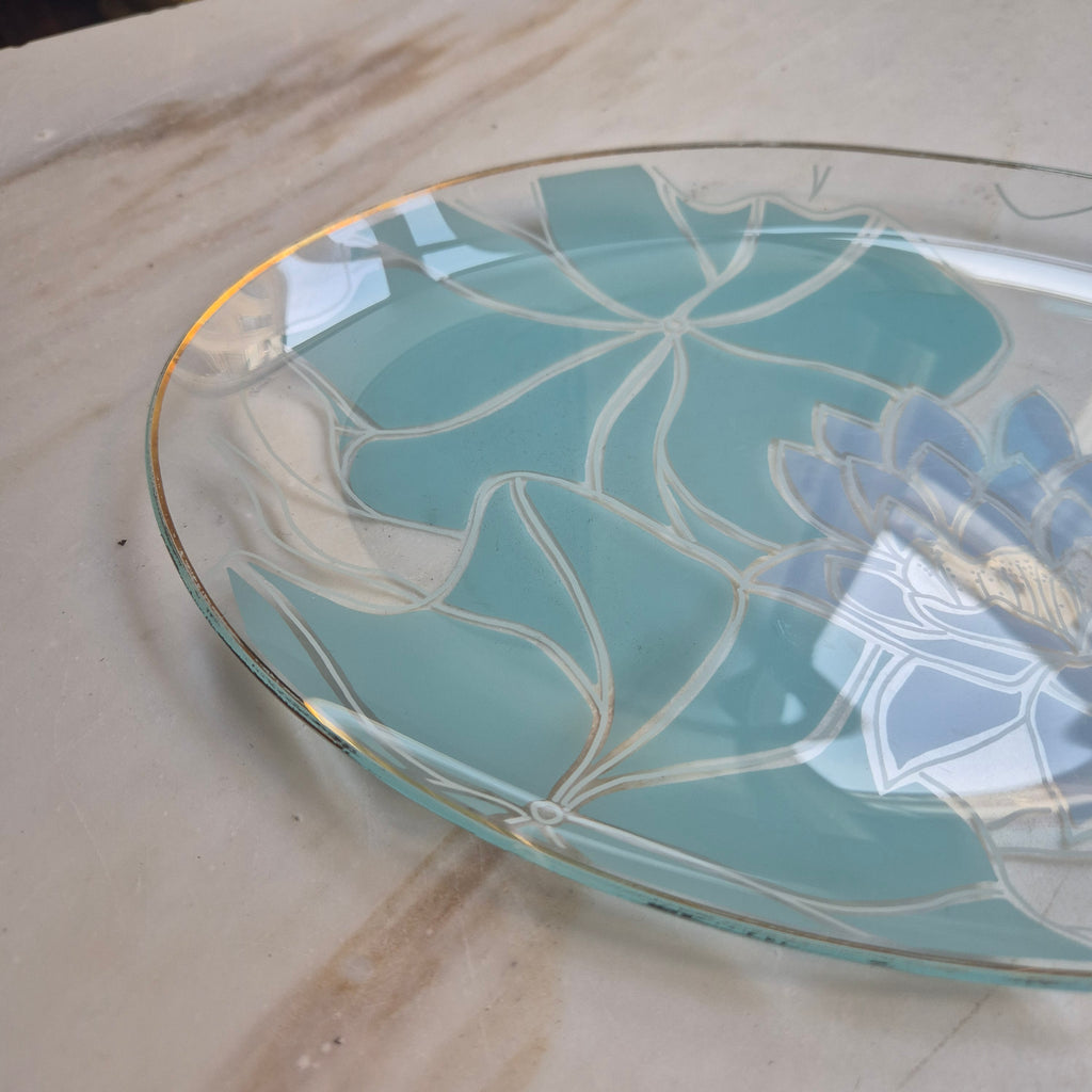 Ovale Art Deco Stil Lotus Platte / hauchdünner Teller Vintage