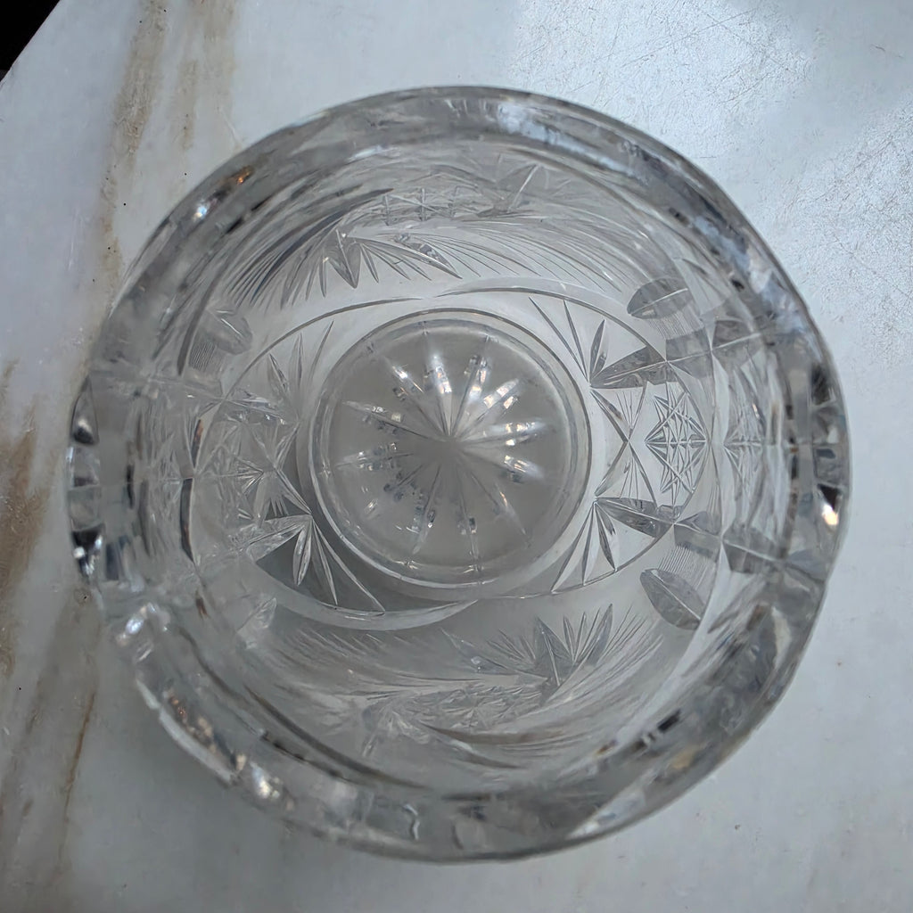 Vintage Kristall-Vase mit dynamischem Wirbelschliff & Sternenmuster | Schweres Bleikristall, Mid-Century Prunkvase