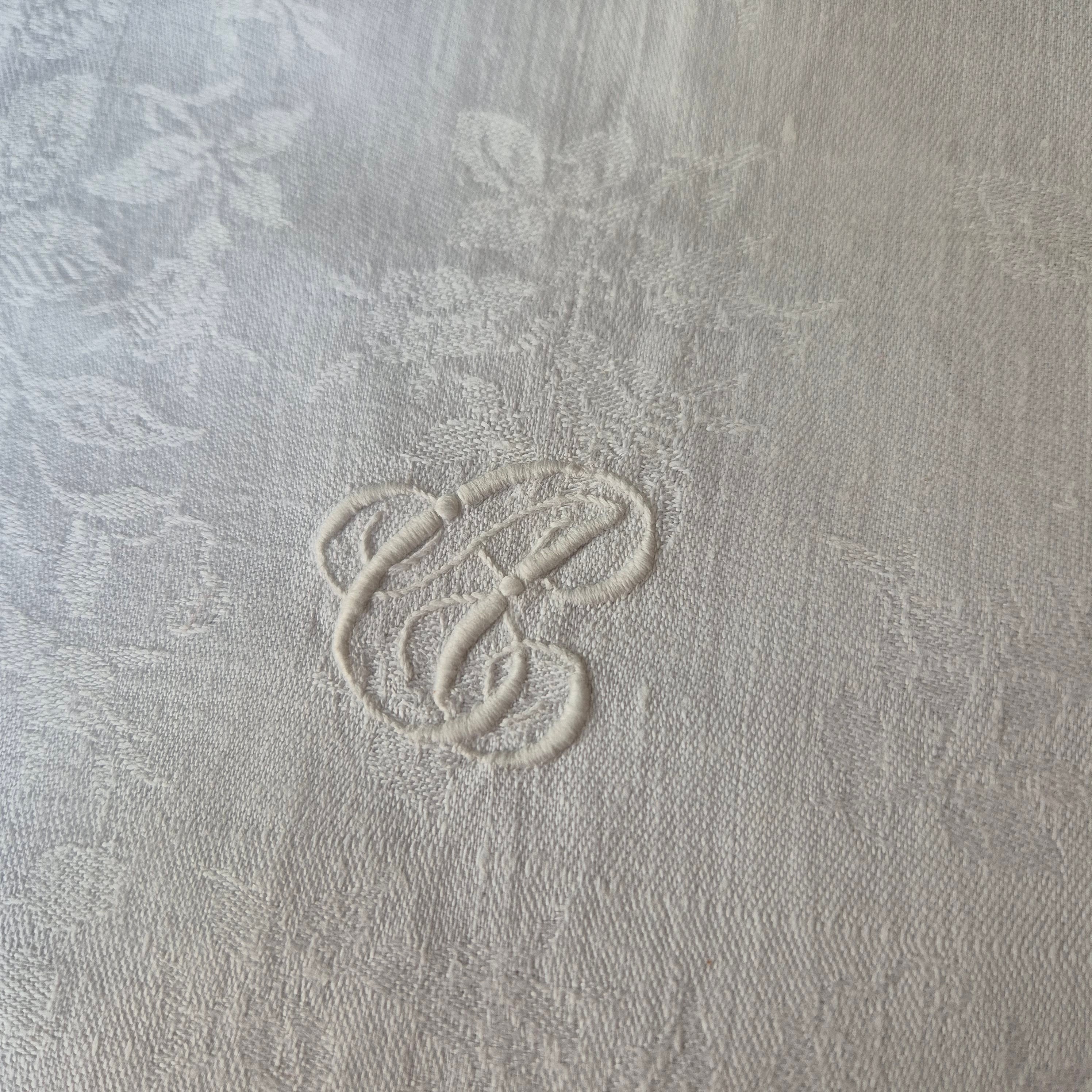 Antike Jugendstil Serviette / Mitteldecke mit Monogramm C.A