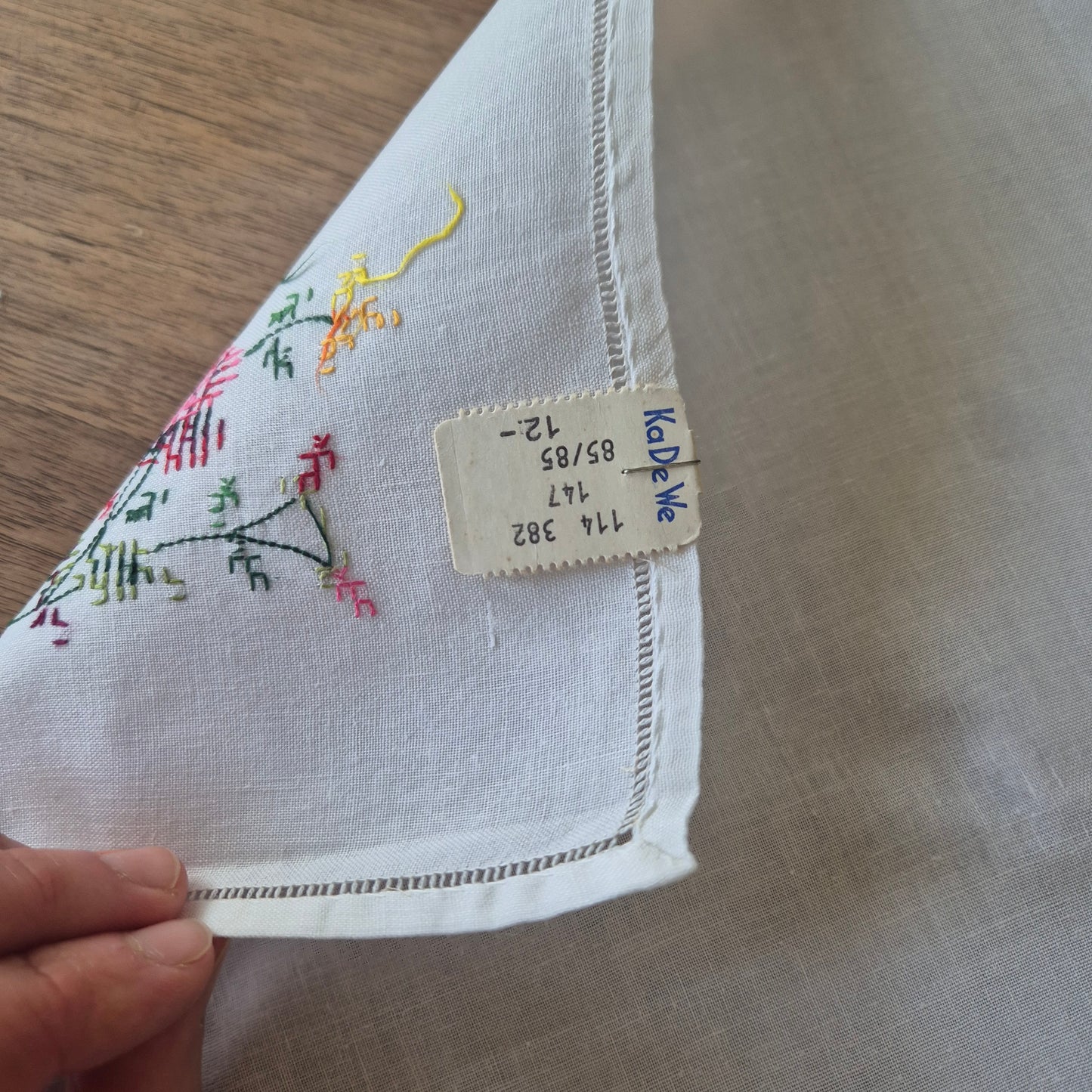 Vintage WEST GERMANY Tischdecke bestickt mit Rosen Handgemacht KADEWE 80x80cm