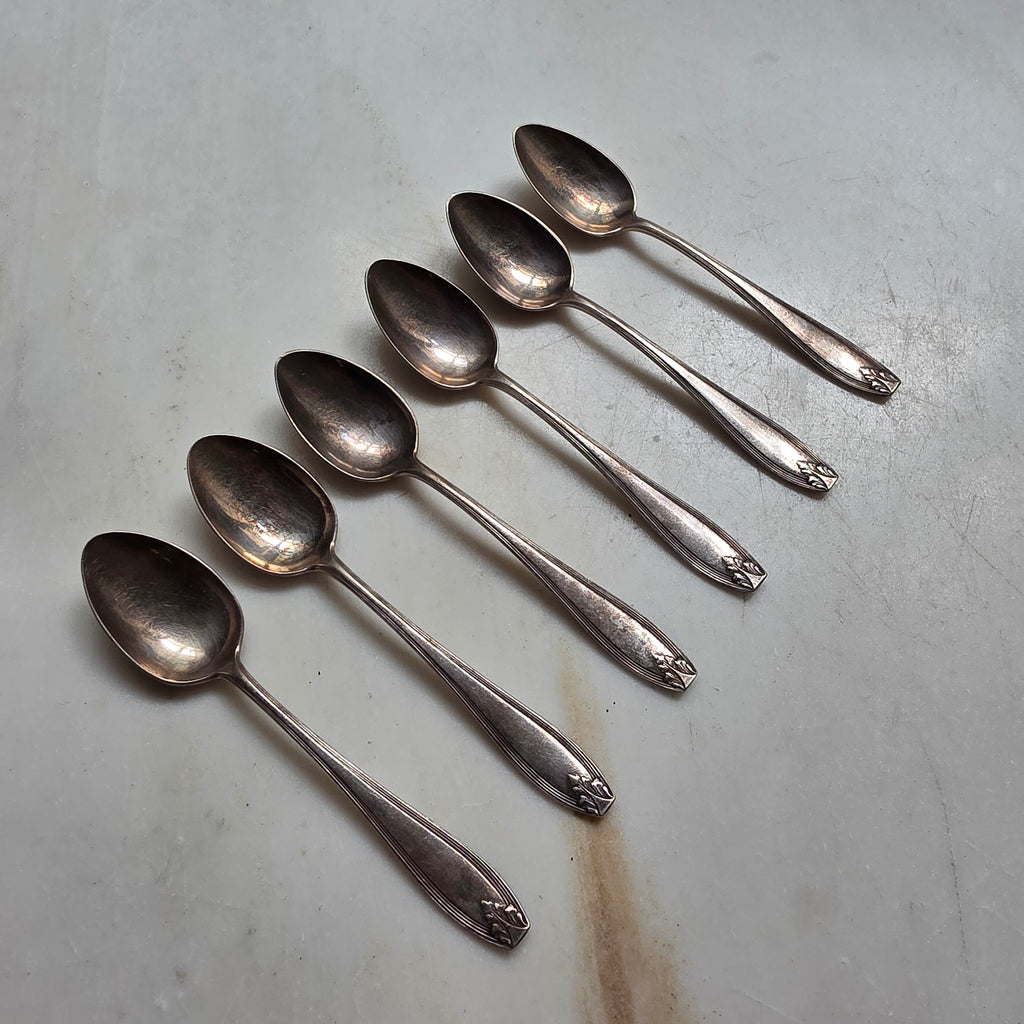 6x Jugendstil Teelöffel versilbert 60er Auflage