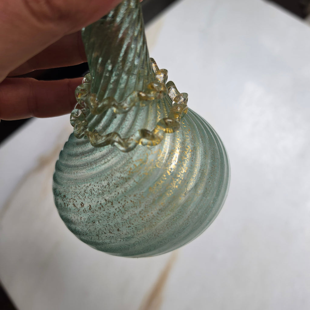 Antike Murano Glasvase mit Blattgold – Handgeblasen, Italien ca. 1960