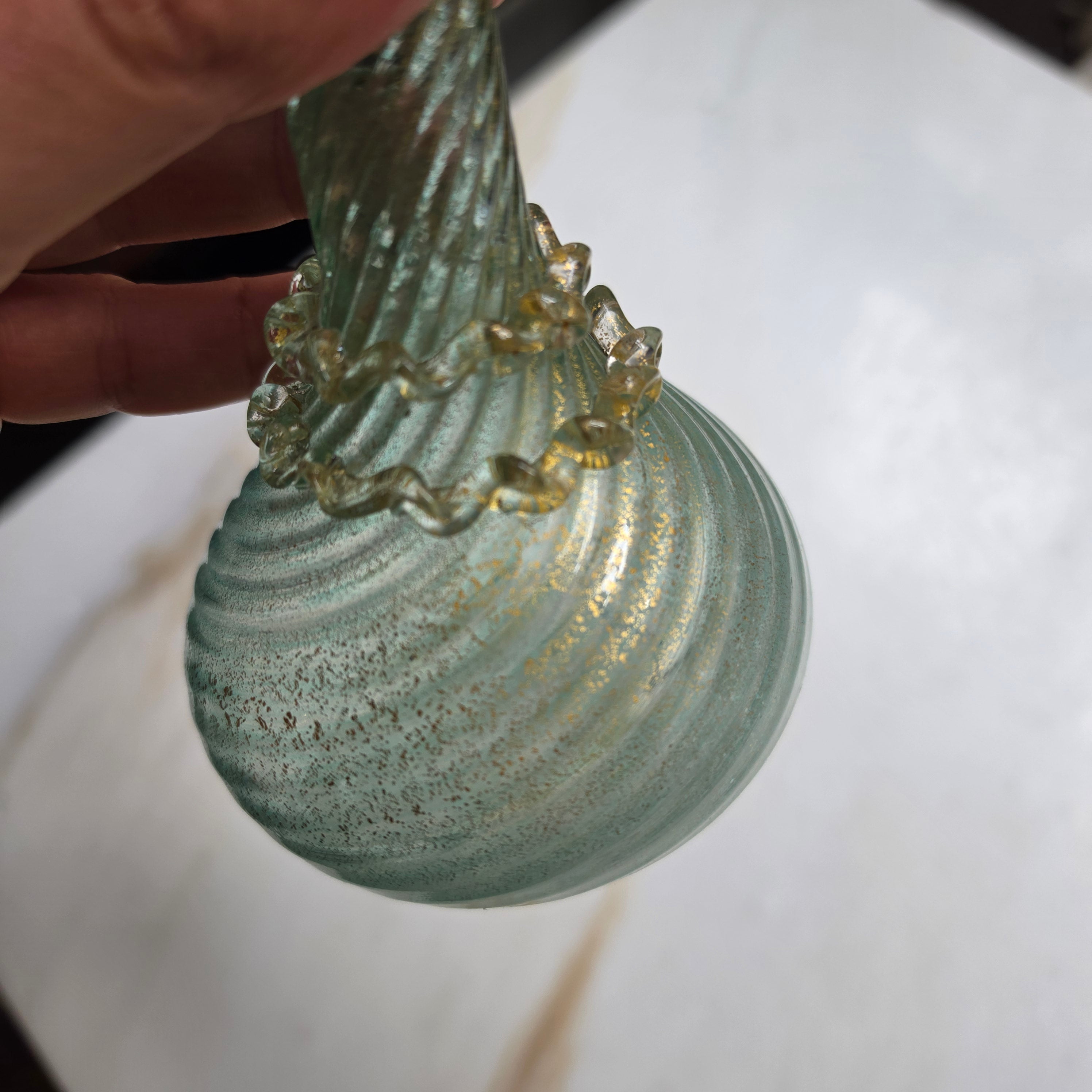 Antike Murano Glasvase mit Blattgold – Handgeblasen, Italien ca. 1960