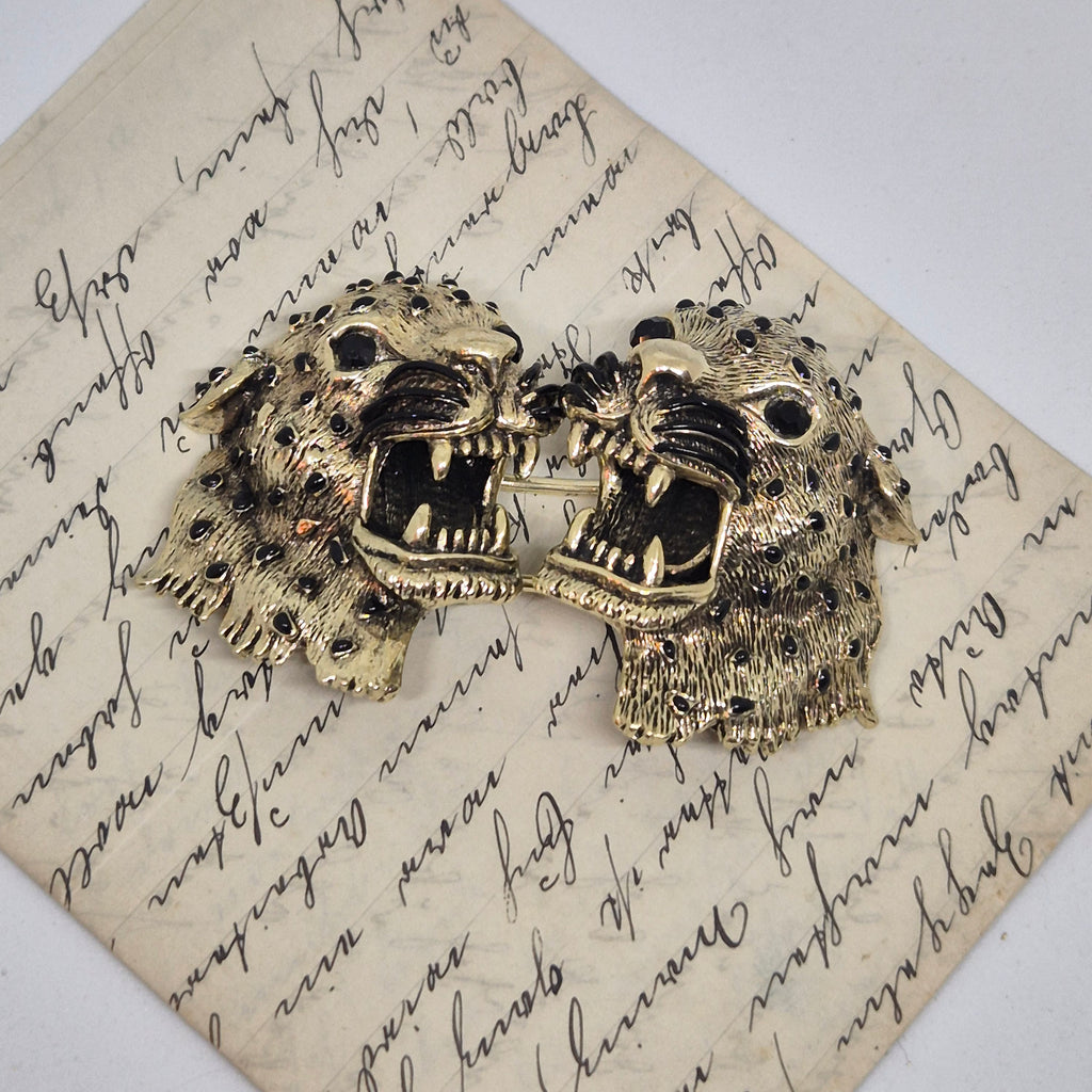 Vintage Gürtelschnalle 2-Teilig Trachtenschnalle Taillengürtel aus den 80ern-Handmade aus Berlin gold schwarz Gepard Leoparden Kopf