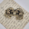Vintage Gürtelschnalle 2-Teilig Trachtenschnalle Taillengürtel aus den 80ern-Handmade aus Berlin gold schwarz Gepard Leoparden Kopf