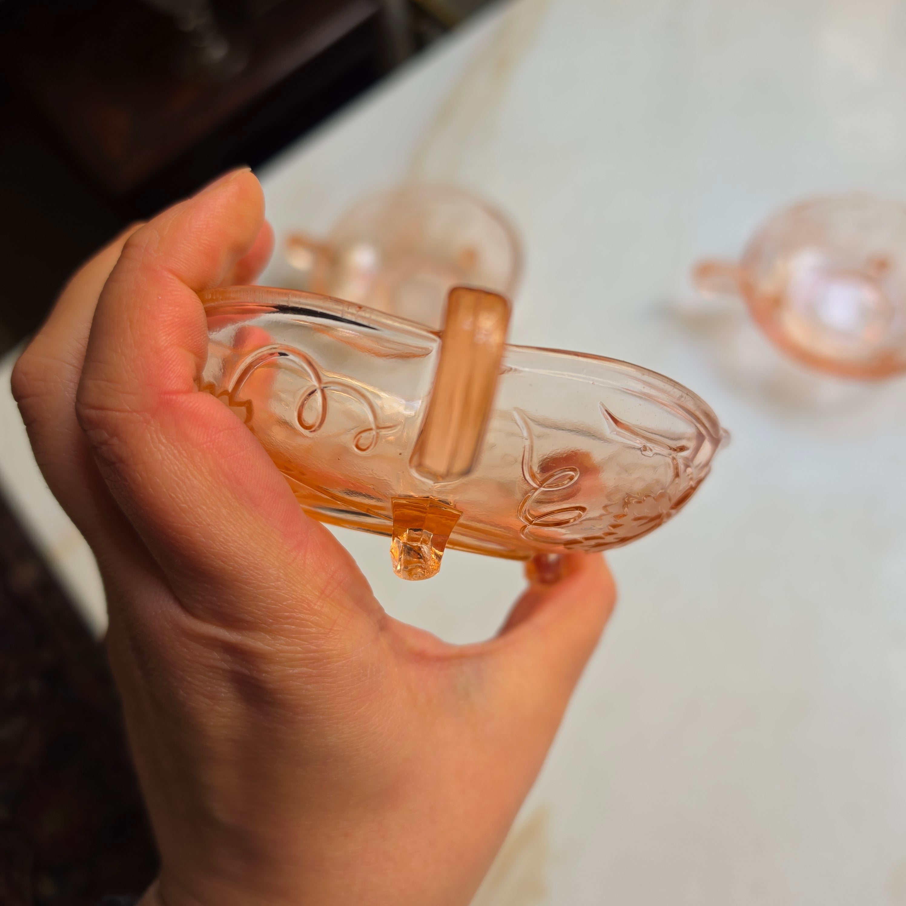 3x Rosalin Glasschalen mit Henkel- im Art-Déco-Stil