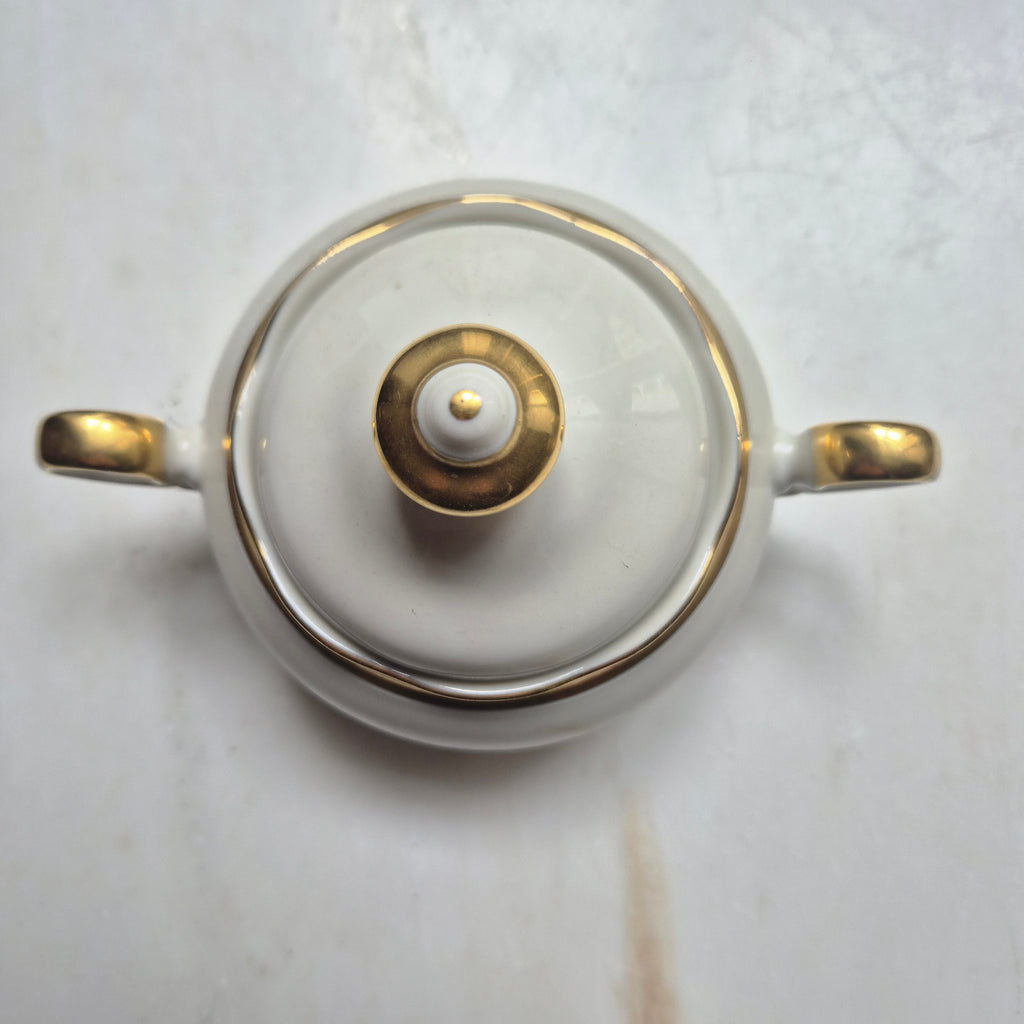 Antikes KPM Krister Kaffeeserviece elfenbeinton mit Goldrand