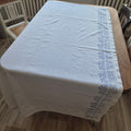 Vintage Baumwolle Gardine mit blauem Stempel Muster rechte Seite 118x166cm Handgemacht