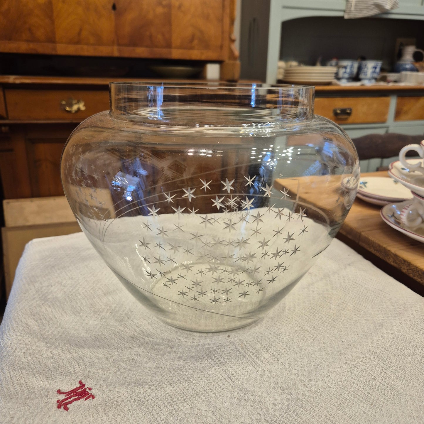 Große Vintage Glas Vase 70er Jahre Blumen