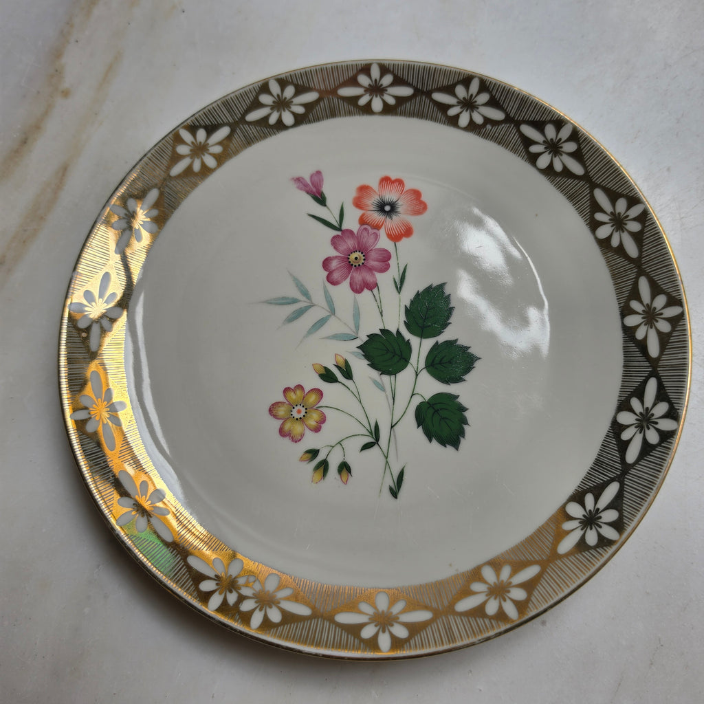 Vintage Porzellan Gedeck 3-teilig – Winterling Marktleuthen Bavaria mit Golddekor & Blumenmotiv