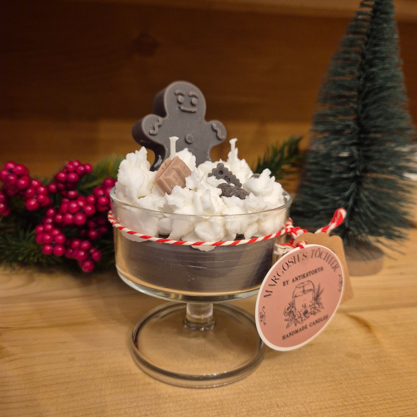 Handgemachte Sojawachskerze Weihnachtesgeschenk Lebkuchen Sahne Dessert in Glas Schale