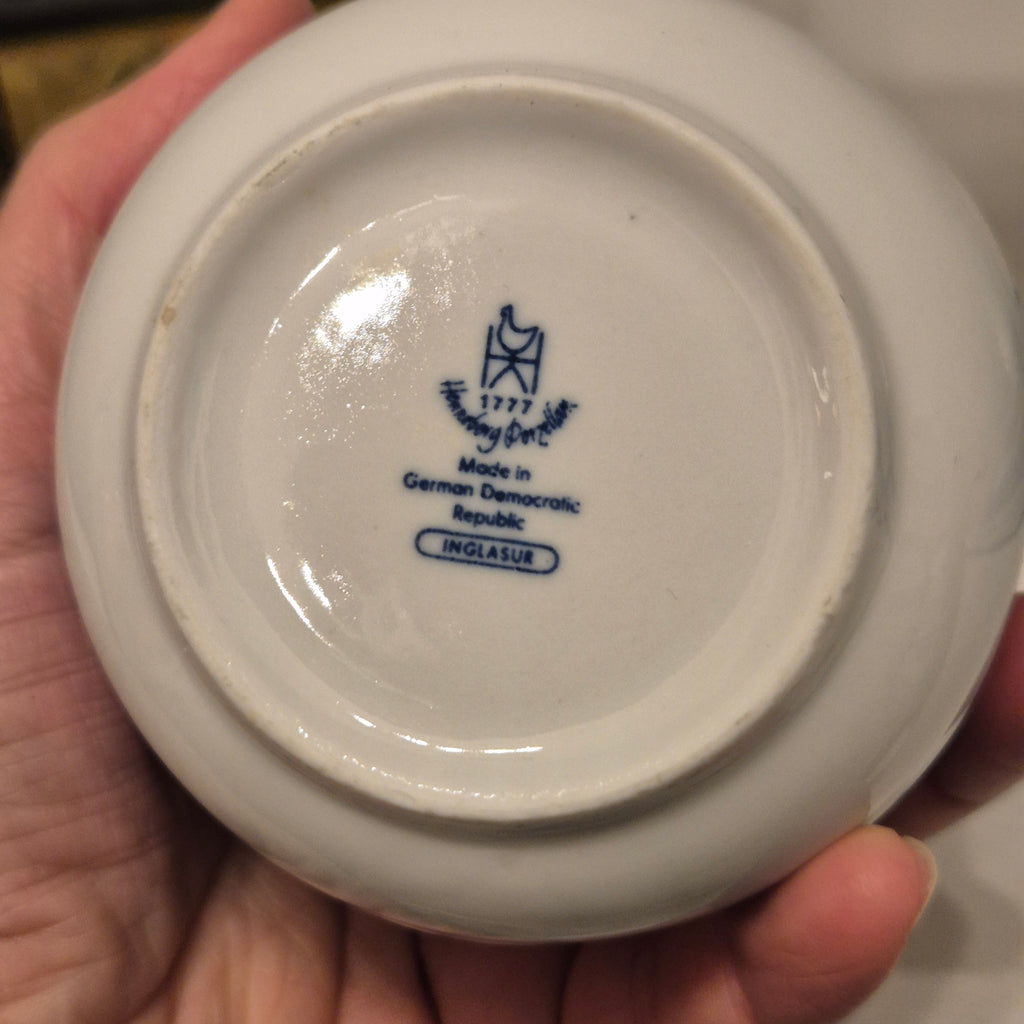 Vintage Henneberg Porzellan Zuckerdose blau weiß Blumendekor