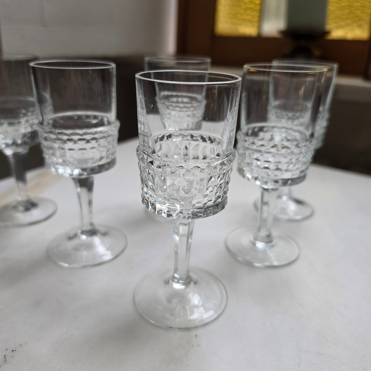 Vintage Kristall-Likörgläser Set (6-teilig) – Elegante Stamper mit Rautenschliff / Diamantschliff