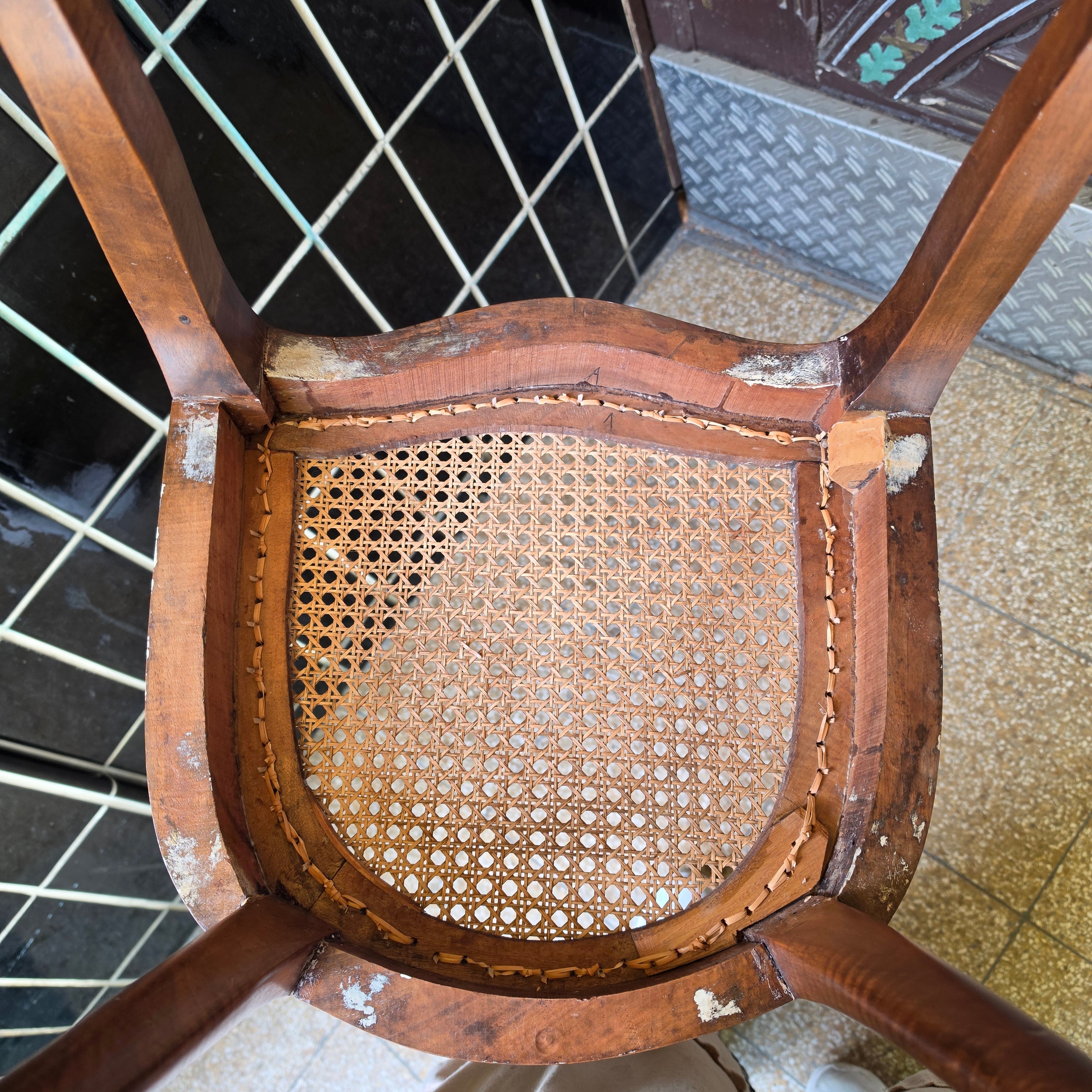 Antiker Stuhl Chippendale Stil - Eichenholz - Wiener geflecht