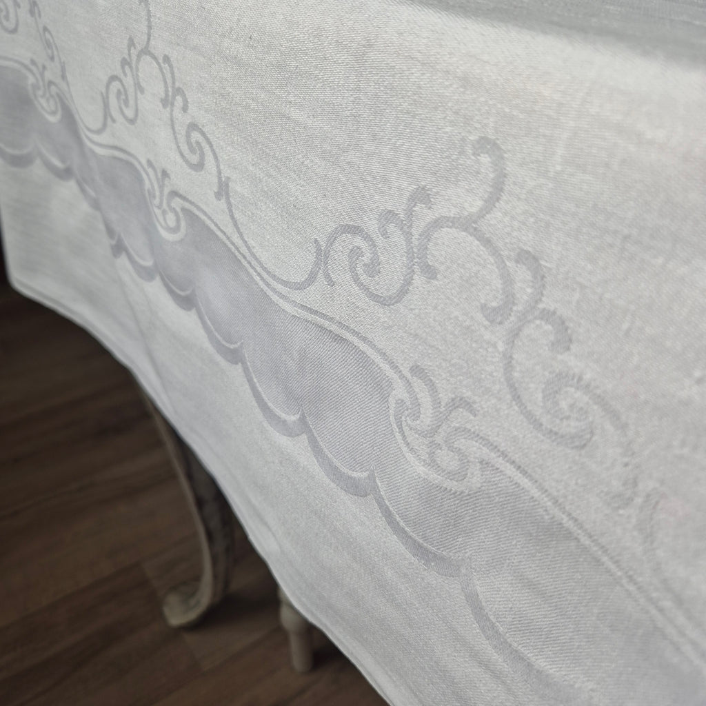 Vintage Tischdecke Damast weiß 110x160cm Art Jugendstil