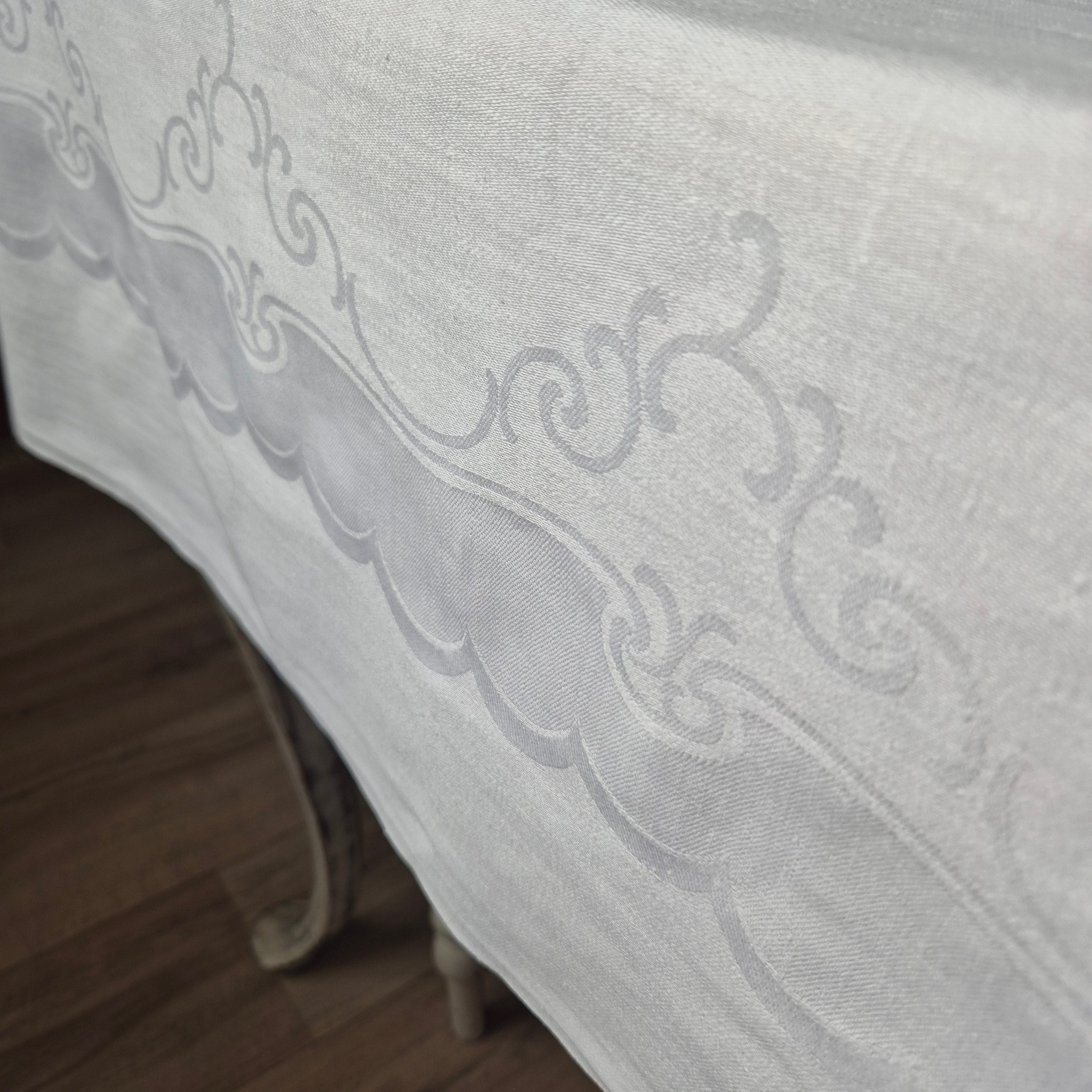 Vintage Tischdecke Damast weiß 110x160cm Art Jugendstil