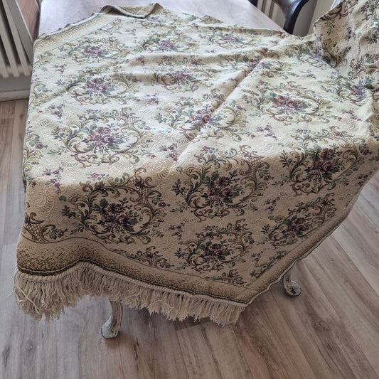 Alter Vintage Sofa Überwurf mit Fransen 133x240cm Gobelin Stil