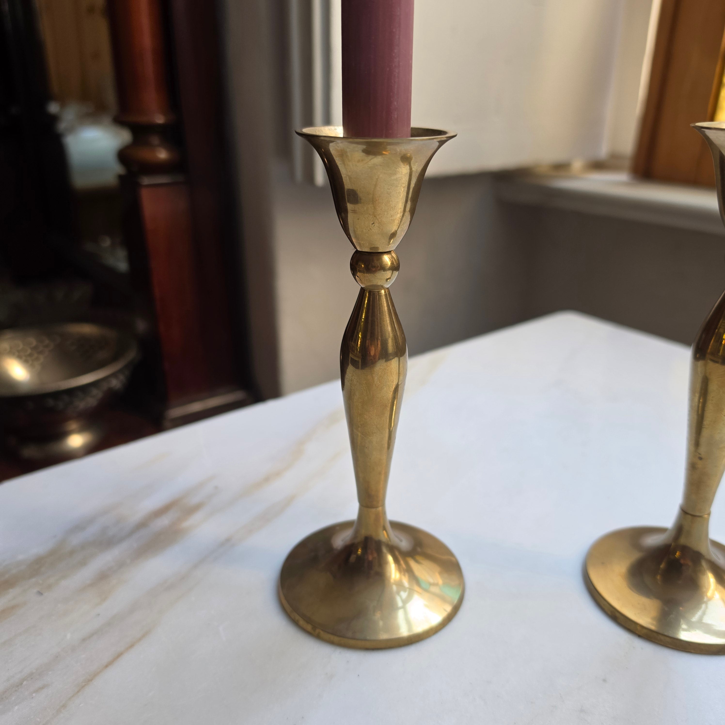 2x Vintage Messing Kerzenständer Set – Elegante Tafeldekoration