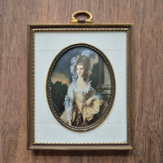 Antike viktorianische Miniaturmalerei / Lupenmalerei Porträt auf Bein / Porzellan Messing gerahmt