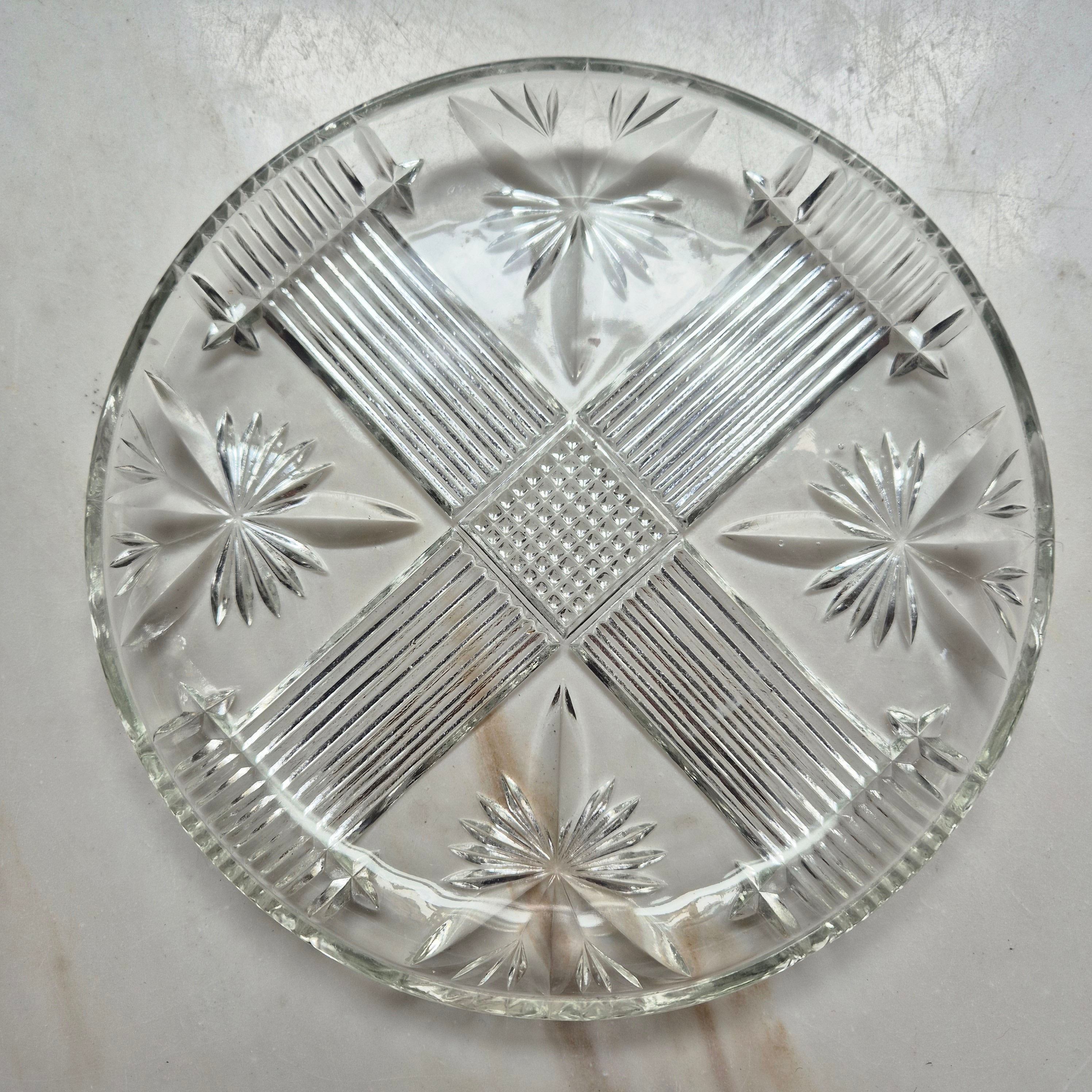 Vintage Glas Servierteller Vintage 60er Jahre Glas Bleikristall rund