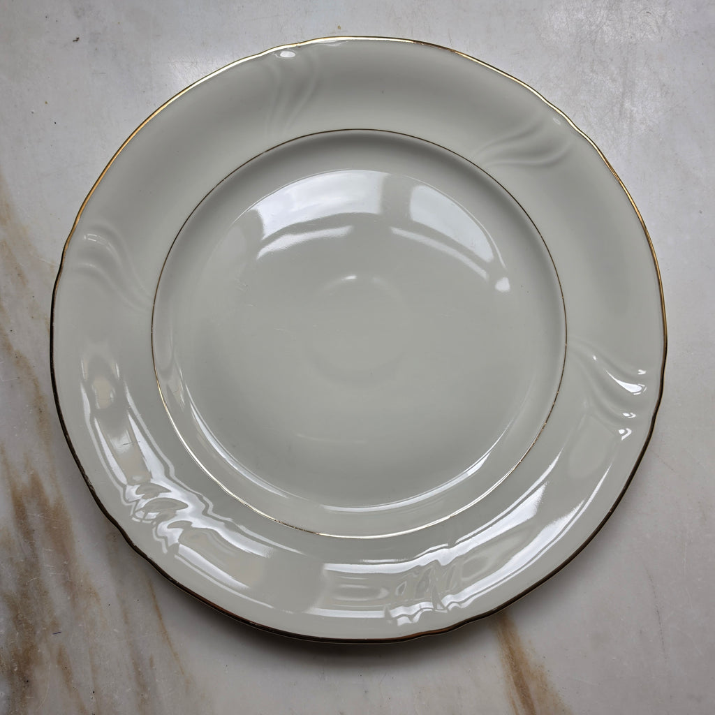 Großer antiker Porzellan-Servierteller - Elfenbeinfarben mit edlem Goldrand - Elegante Torten- & Gebäckplatte