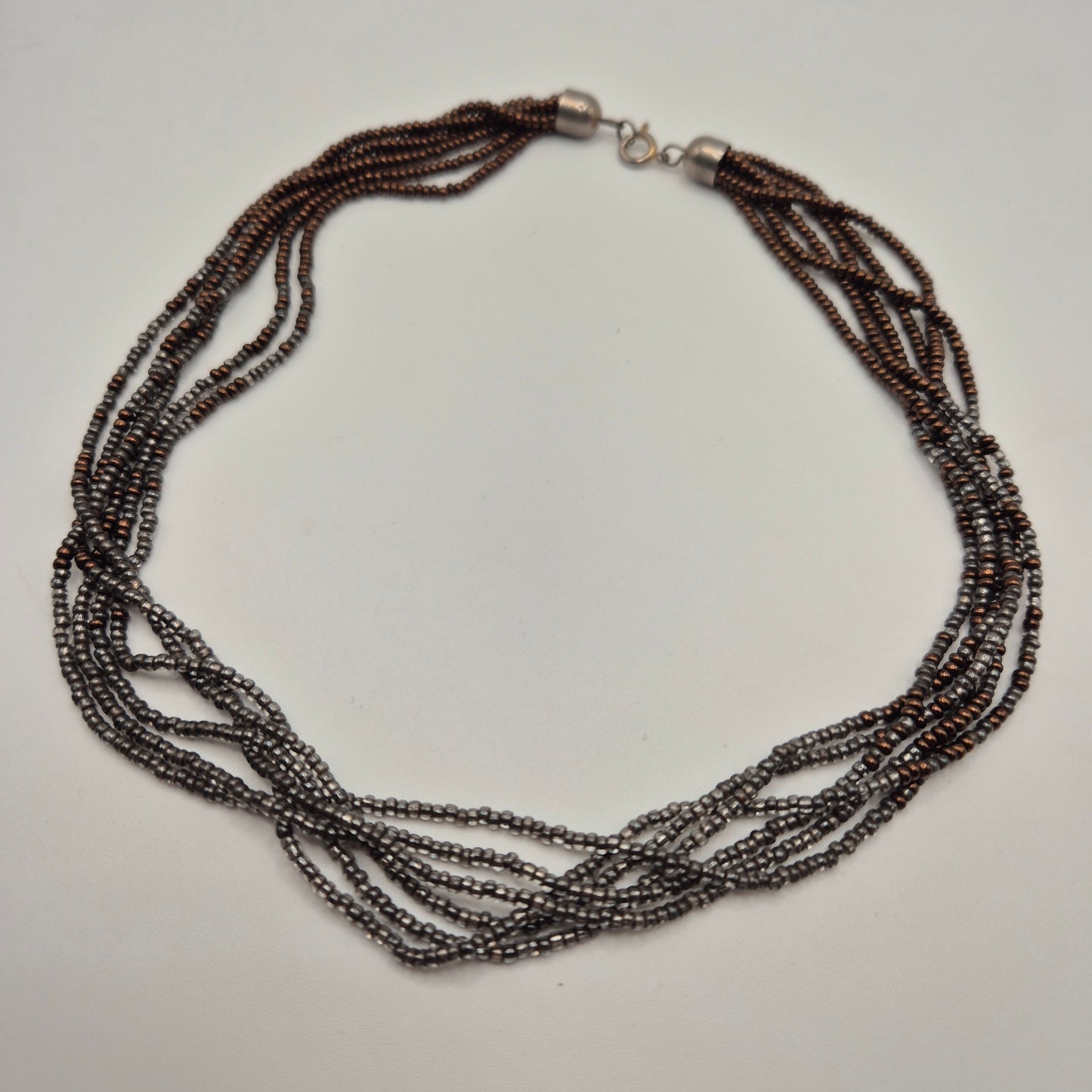 Vintage Multi-Strand Halskette Perlenkette grau braun