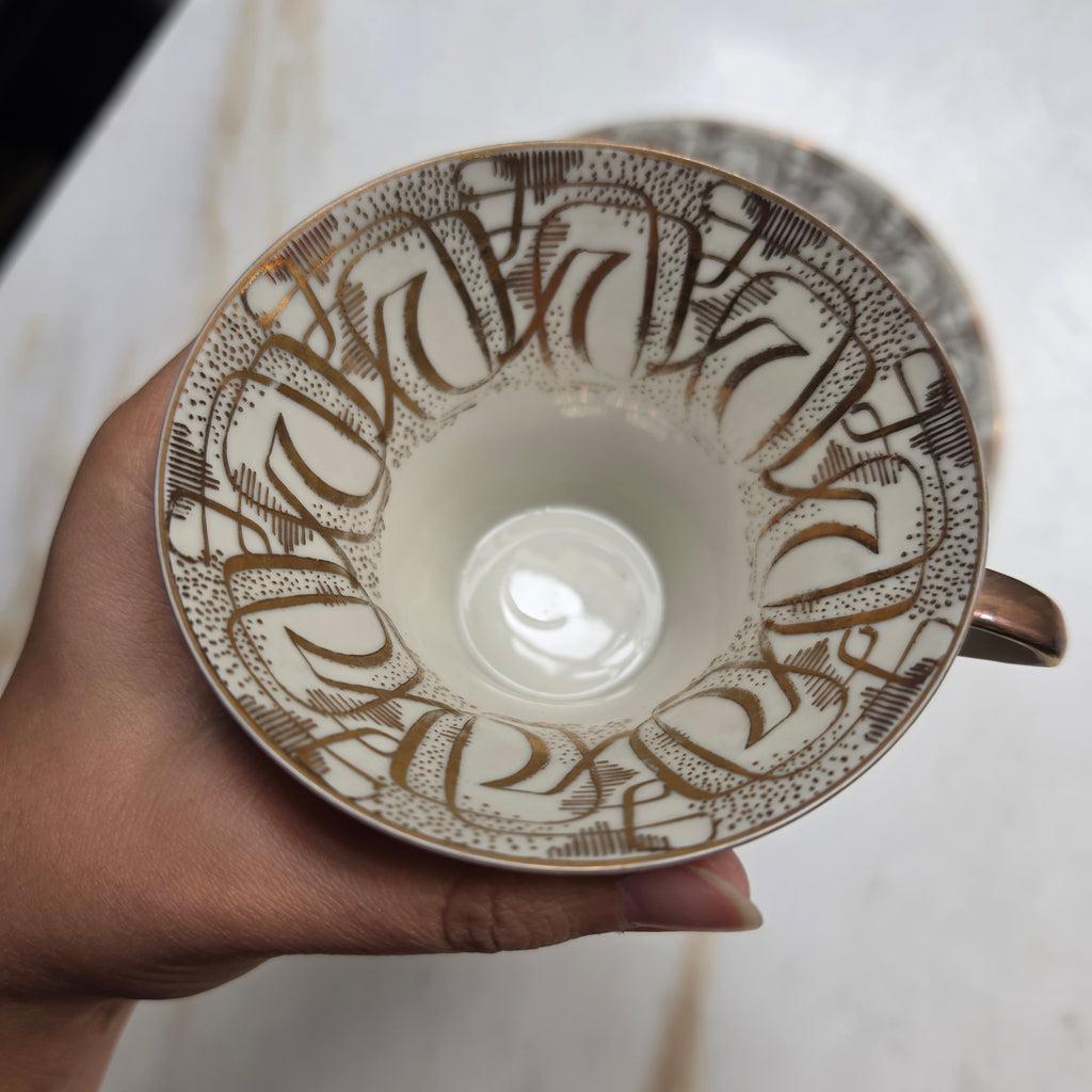 Vintage Porzellan Sammeltasse mit Unterteller & Kuchenteller (3-teilig) – Bavaria – Elegantes Golddekor & Blütendesign