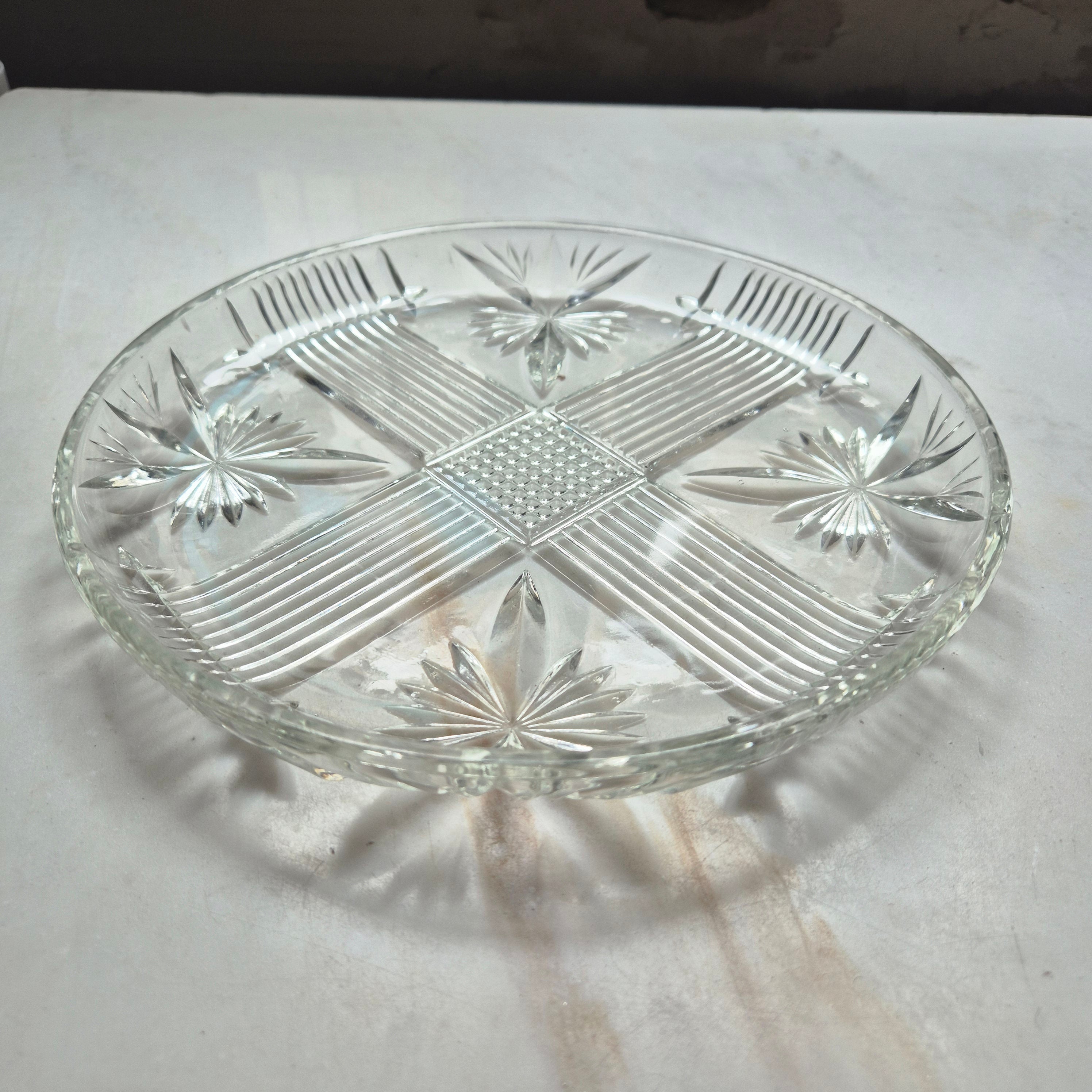 Vintage Glas Servierteller Vintage 60er Jahre Glas Bleikristall rund