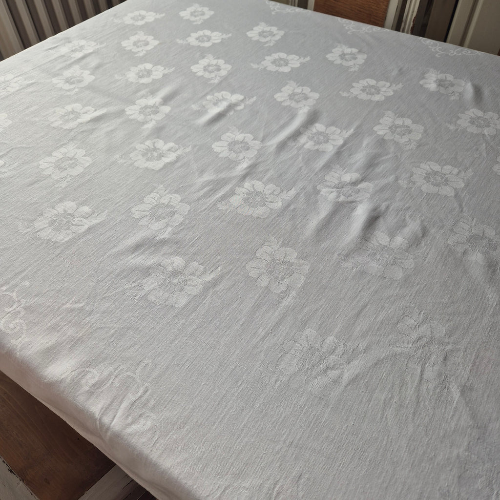 Vintage Tischdecke Damast weiß 110x160cm Art Jugendstil