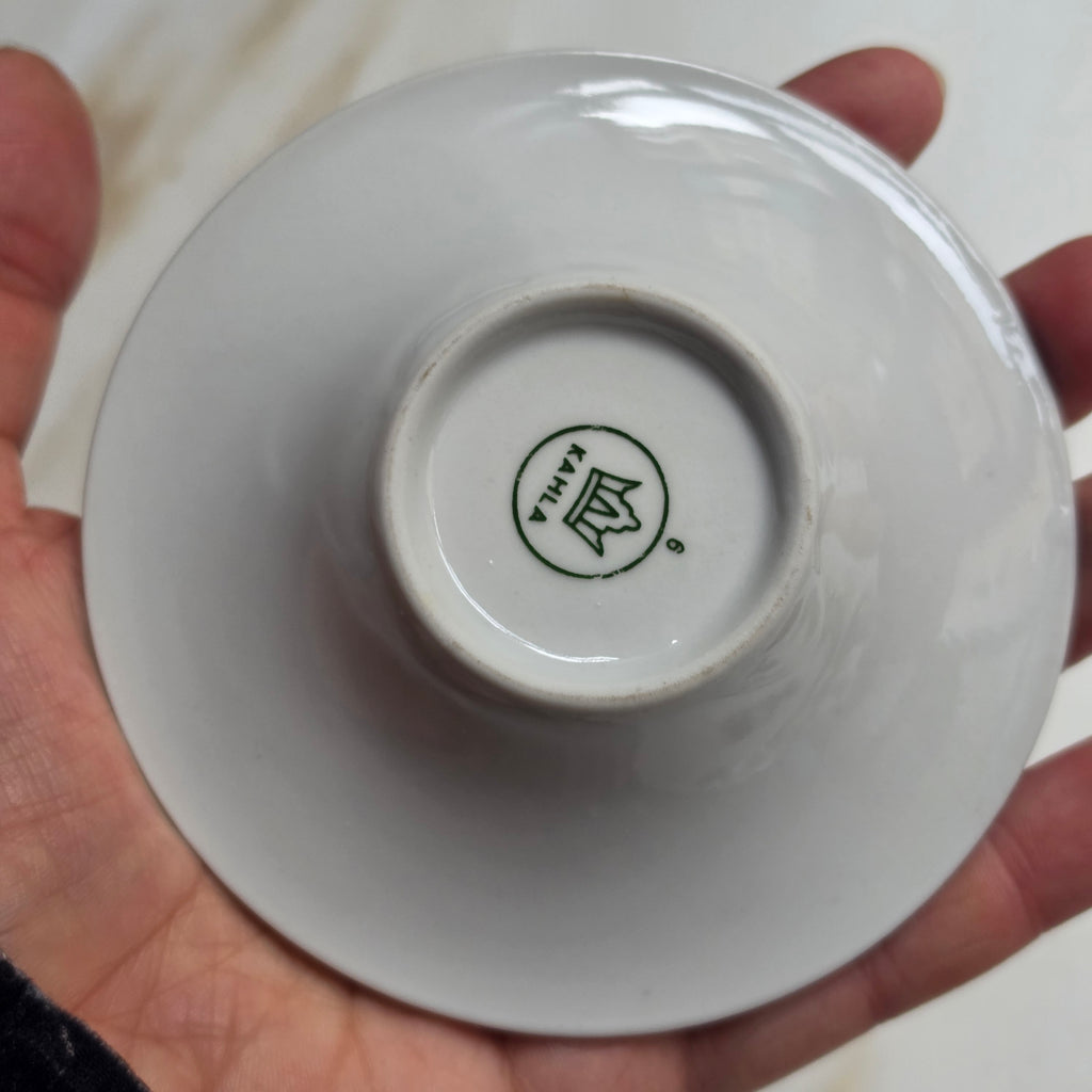 Vintage Kahla Mokkatasse / Espressotasse mit Untertasse – Romantisches Blümchendekor & Schwanenhals-Henkel