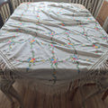 Deutsches Klaviertuch Schultertuch Vintage Antik 1950er bestickt mit Blumen Klavierschal 110x115cm weiß 🤍