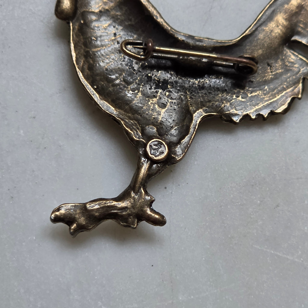 Vintage Bronze-Brosche "Stolzere Hahn" – Detailreicher Anstecker im Antik-Look