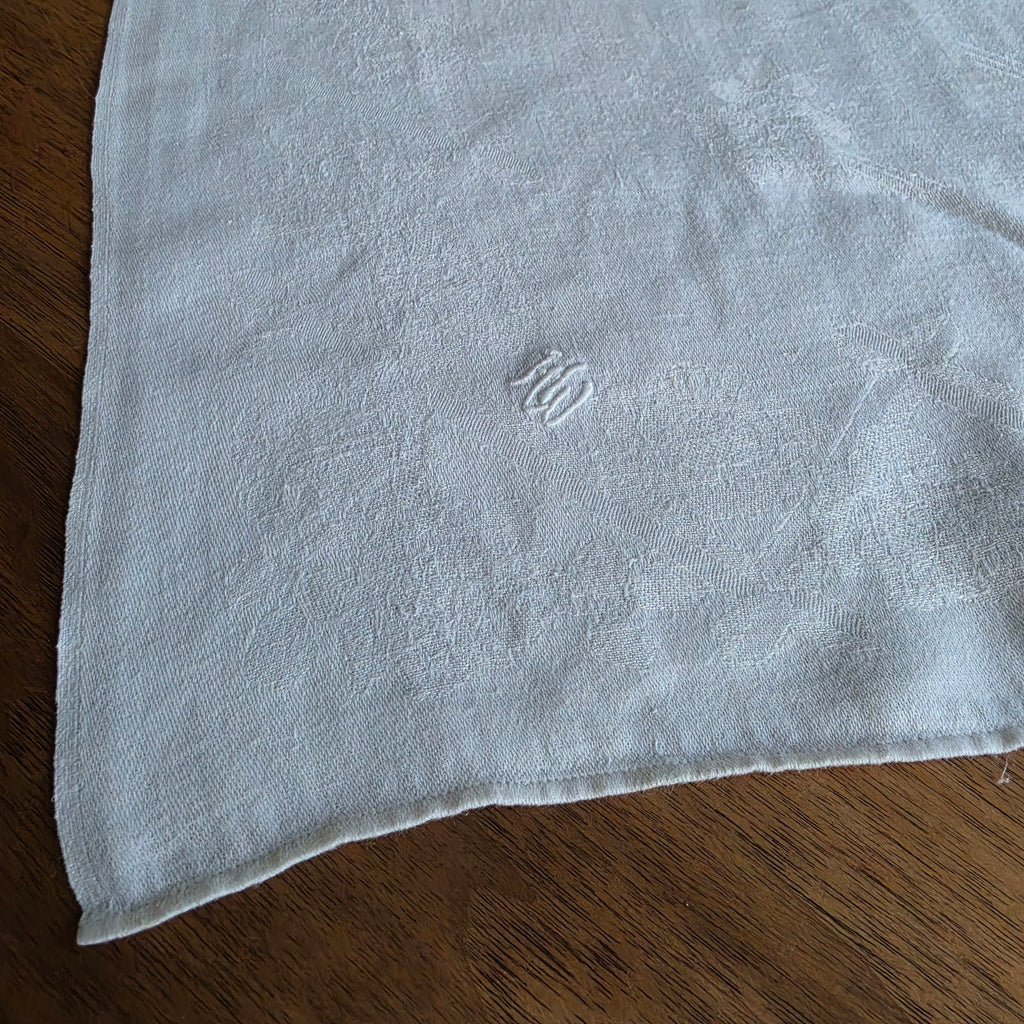 Antike Damast-Stoffserviette mit kunstvollem Monogramm „H.W.“ – Reines Leinen/Halbleinen um 1900 - 45x48cm