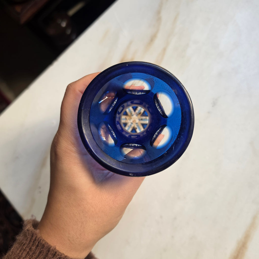Vintage Böhmisches Kristallglas – Kobaltblau mit Goldverziehrung & Linsenschliff