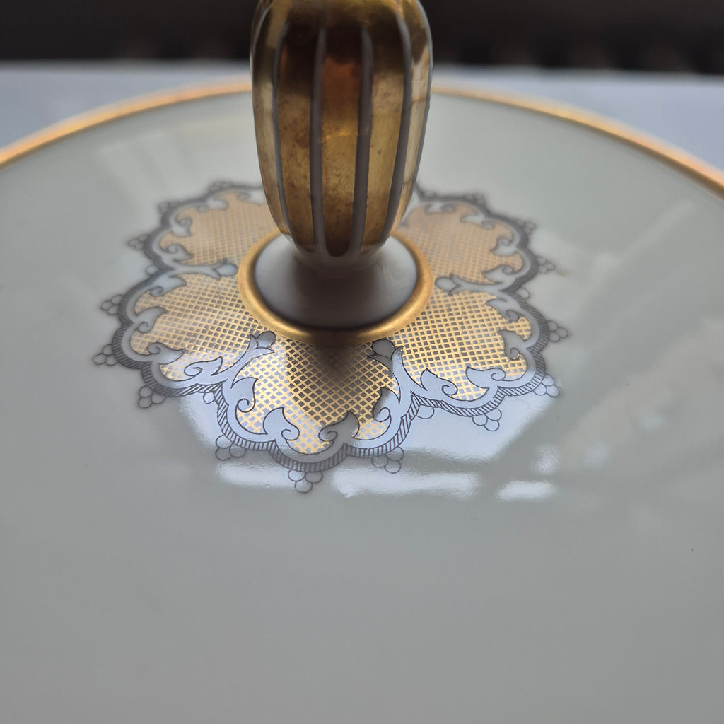 Antike Suppenterrine mit Deckel - Sorau Carstens Porzellan Venezia - elfenbein gold