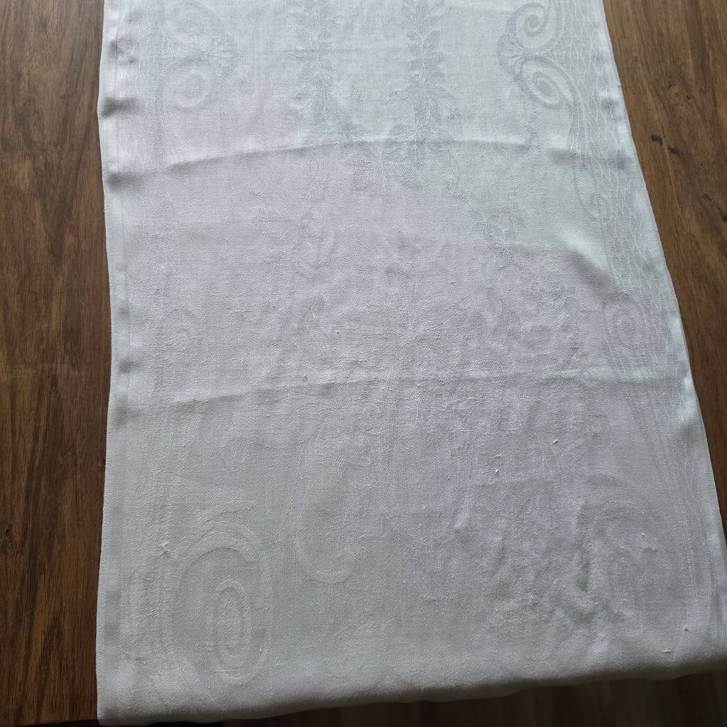 Antikes Damast-Geschirrtuch - Tischläufer - Halbleinen mit Jugendstil-Muster - 50x127cm